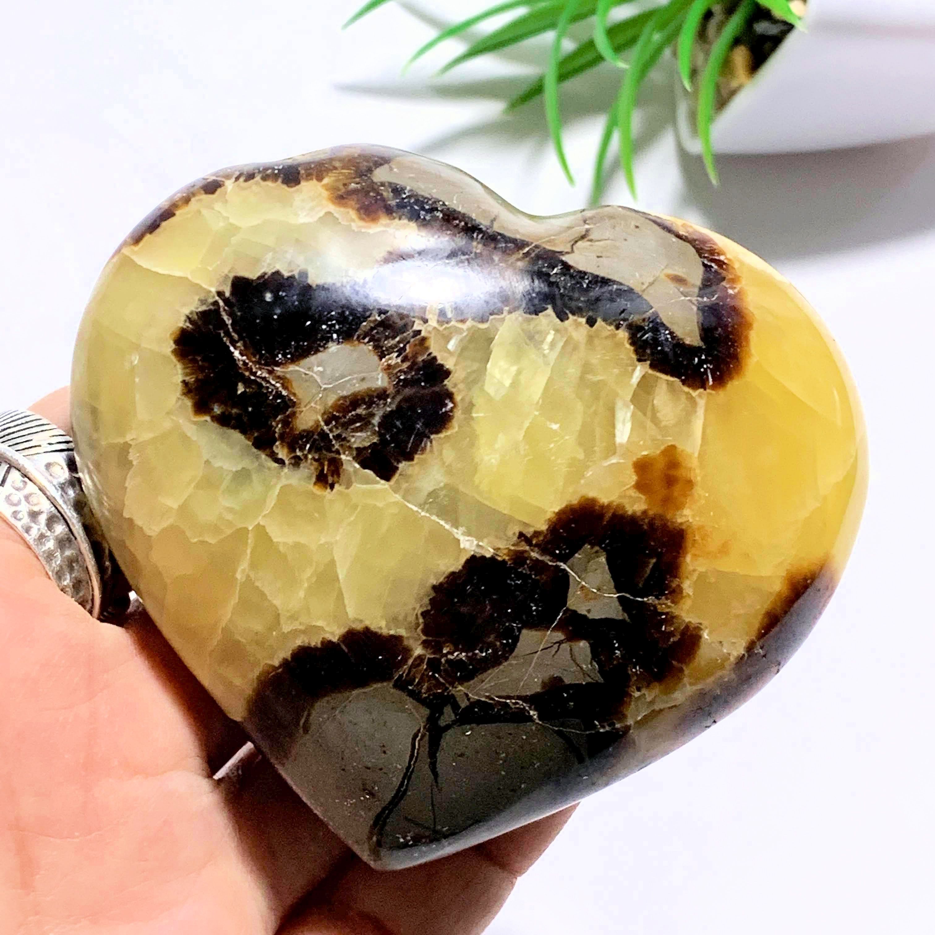 Unique patterns Septarian Love Heart Carving From Madagascar - Earth Family Crystals