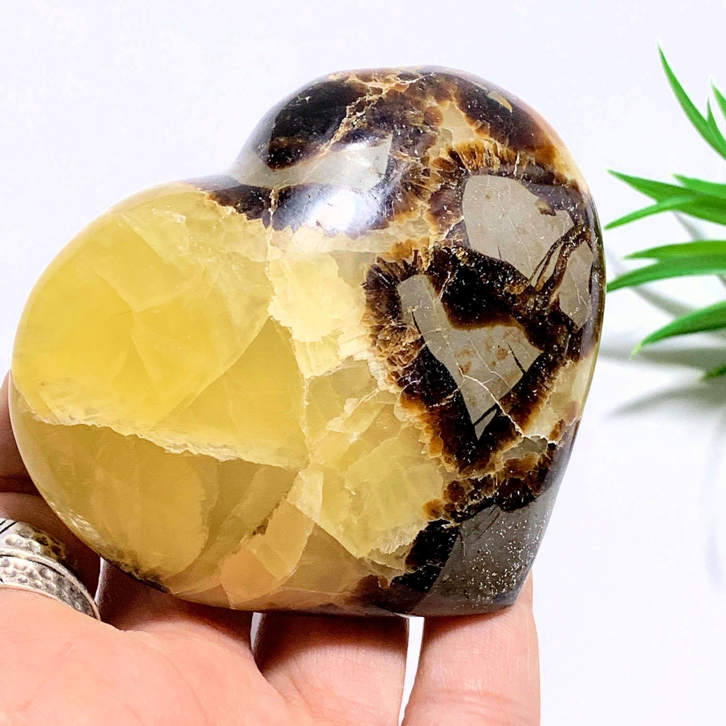 Unique patterns Septarian Love Heart Carving From Madagascar - Earth Family Crystals