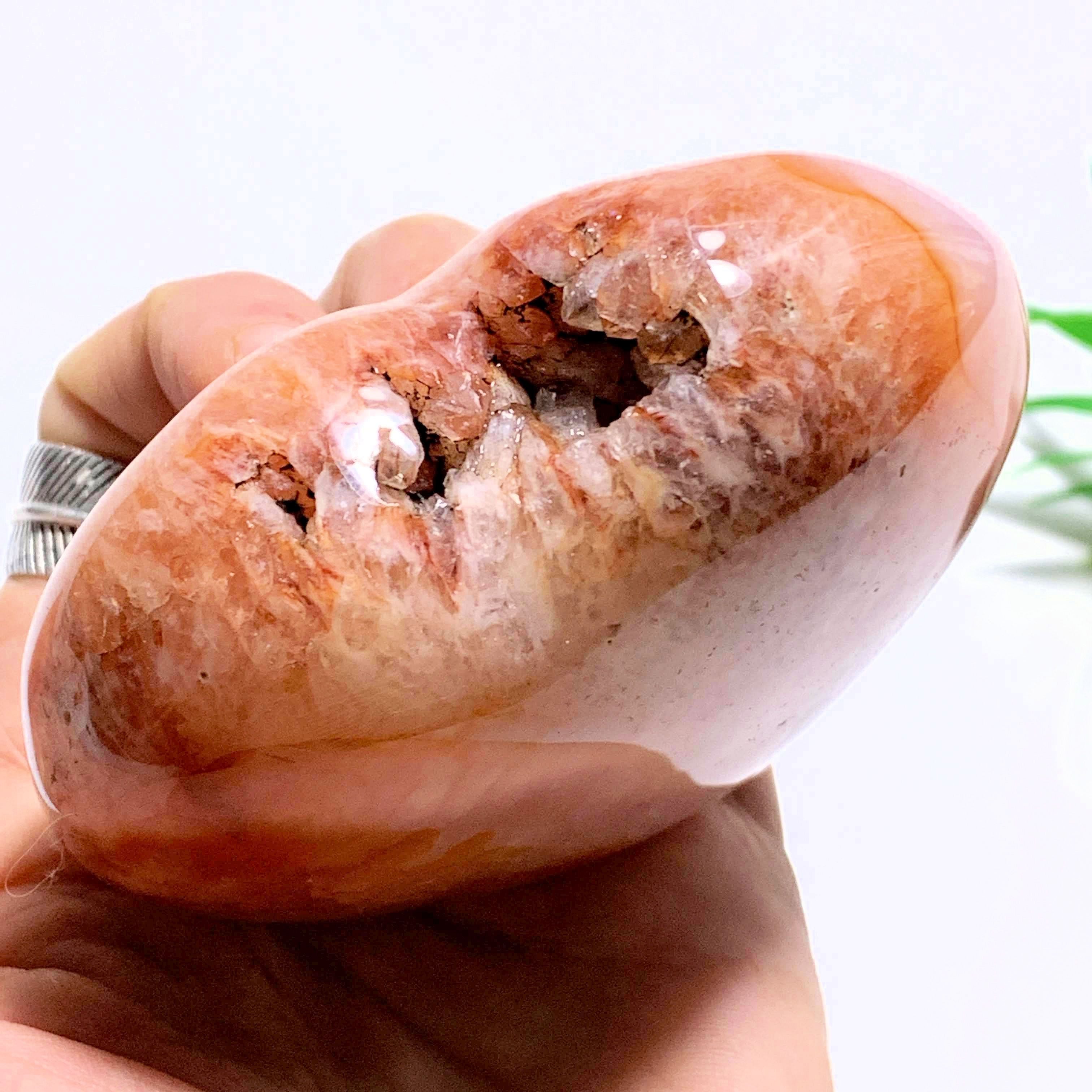 Carnelian Love Heart With Rare Raw Points on Top From Madagascar - Earth Family Crystals