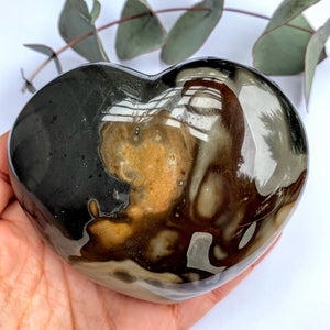 Shiny Earth Tones Large Polychrome Jasper Love Heart Carving9