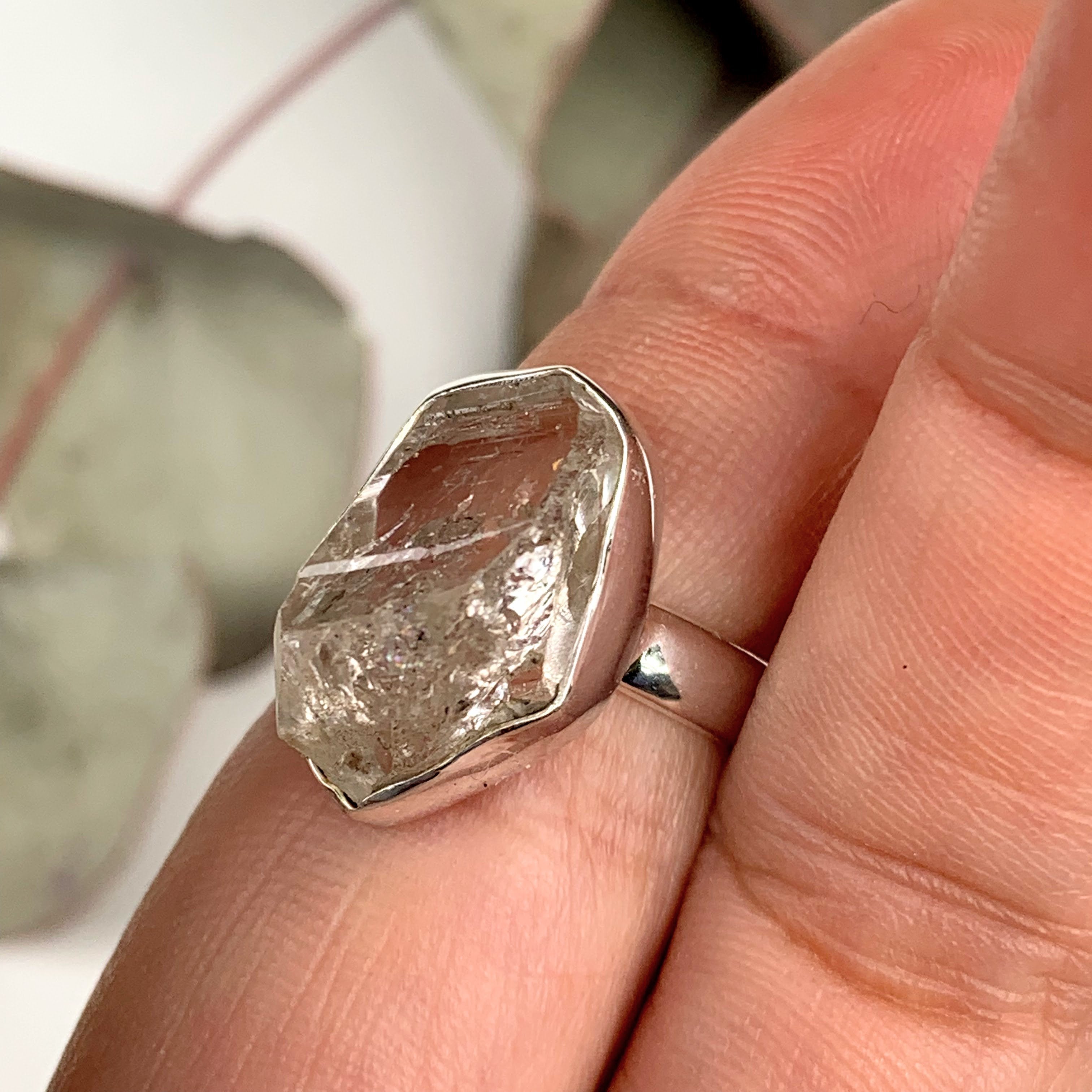 Fabulous Raw & Unpolished NY Herkimer Diamond Free form Sterling Silver Ring (Size 6) #1 - Earth Family Crystals