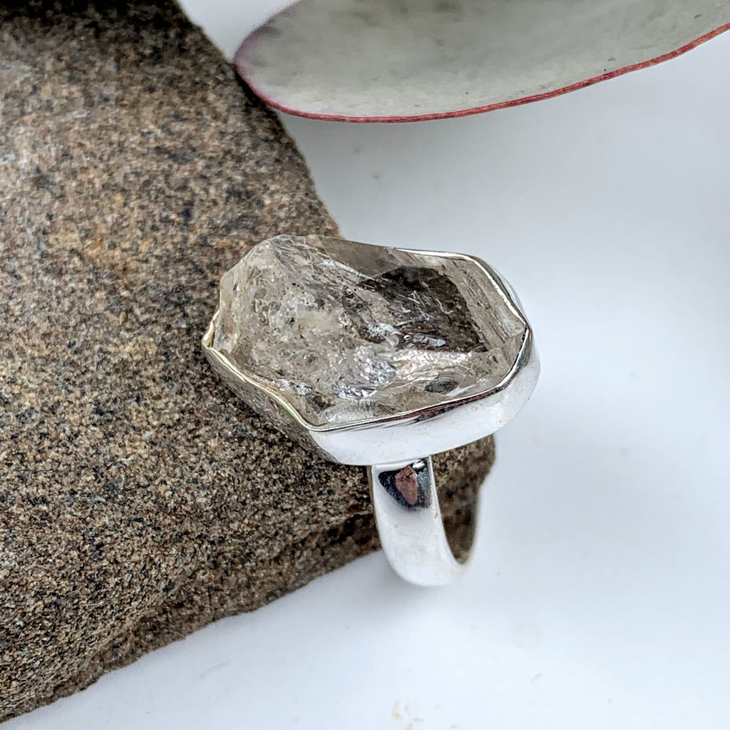 Fabulous Raw & Unpolished NY Herkimer Diamond Free form Sterling Silver Ring (Size 6) #1 - Earth Family Crystals