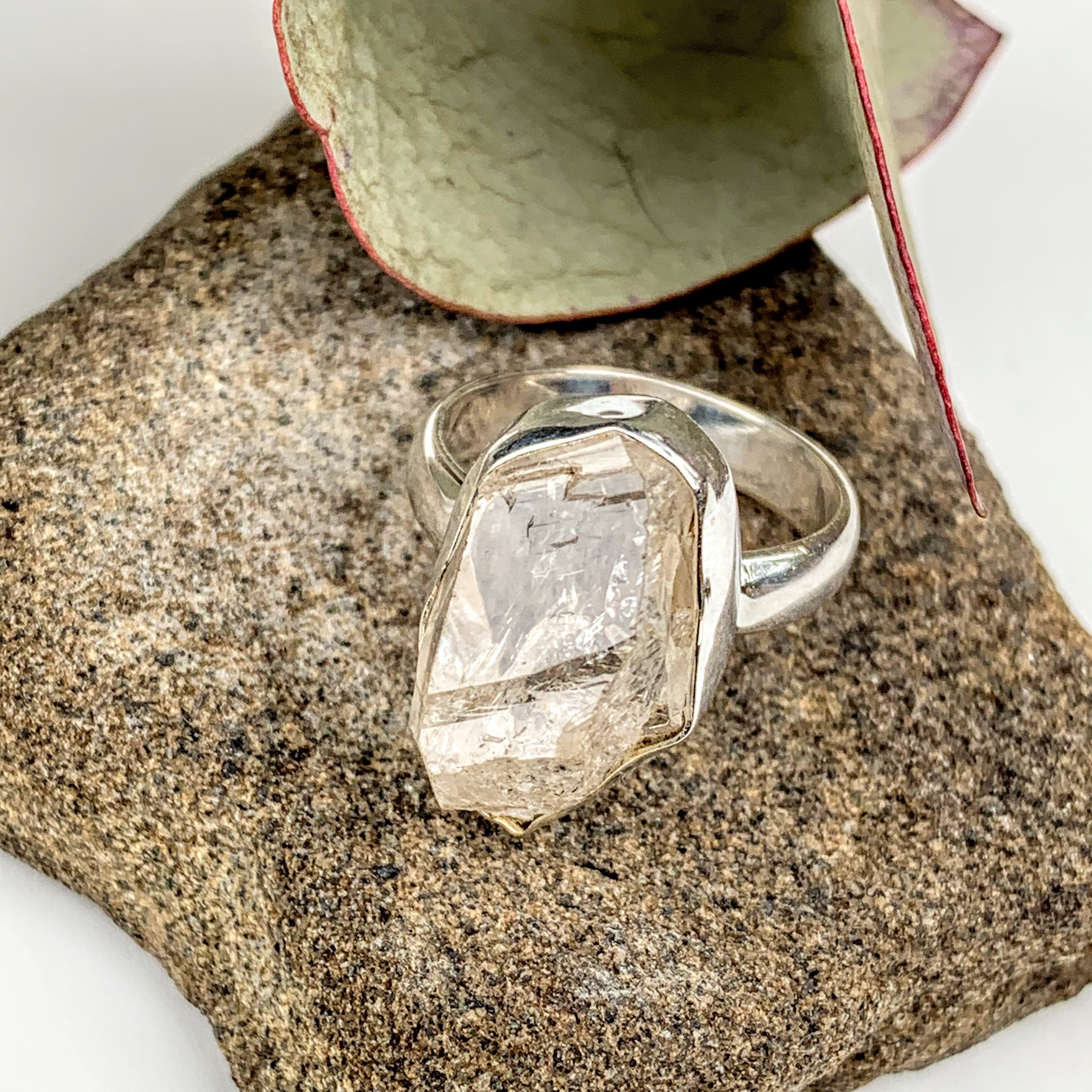 Fabulous Raw & Unpolished NY Herkimer Diamond Free form Sterling Silver Ring (Size 6) #1 - Earth Family Crystals