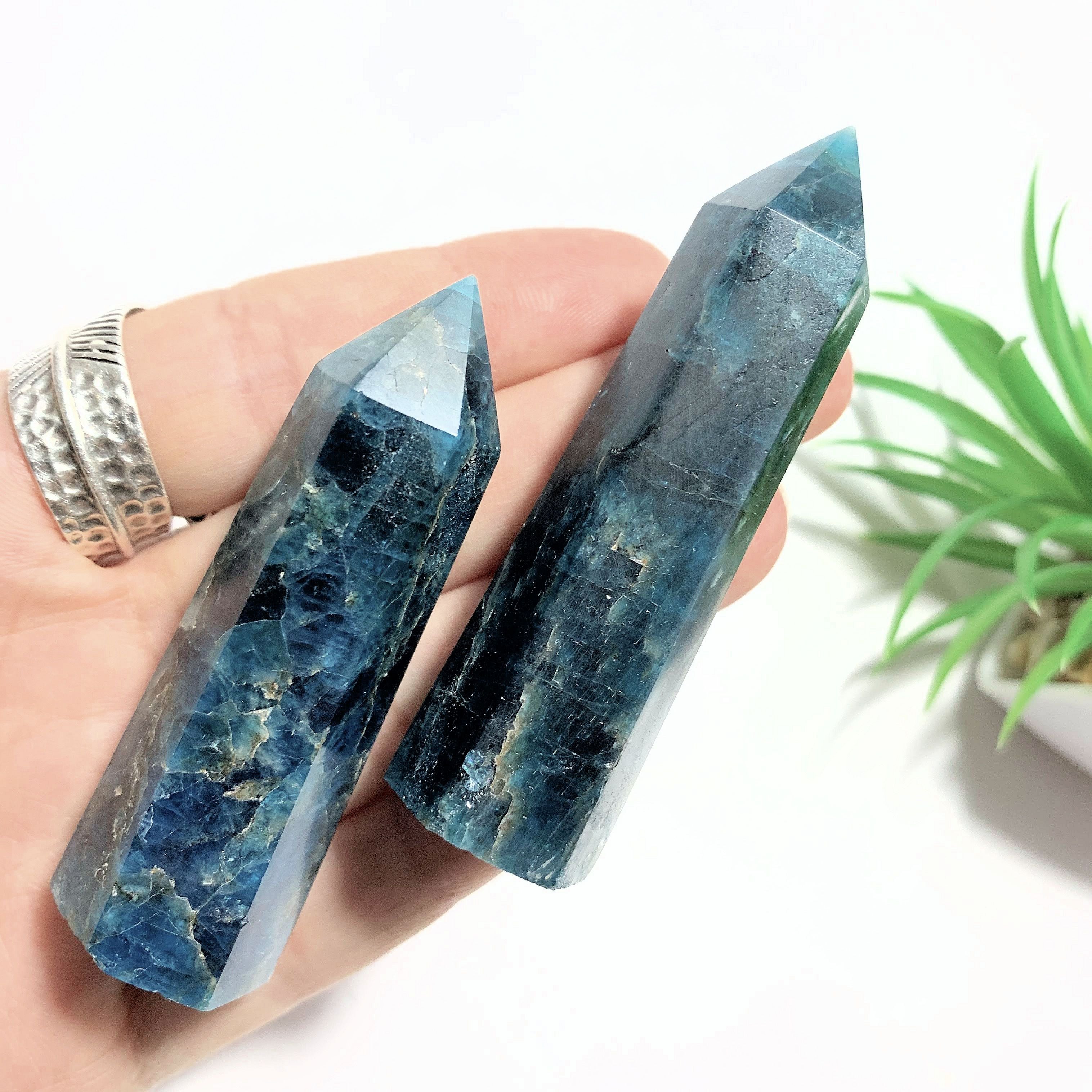 One Deep Blue Apatite Standing Point ~Locality Madagascar - Earth Family Crystals