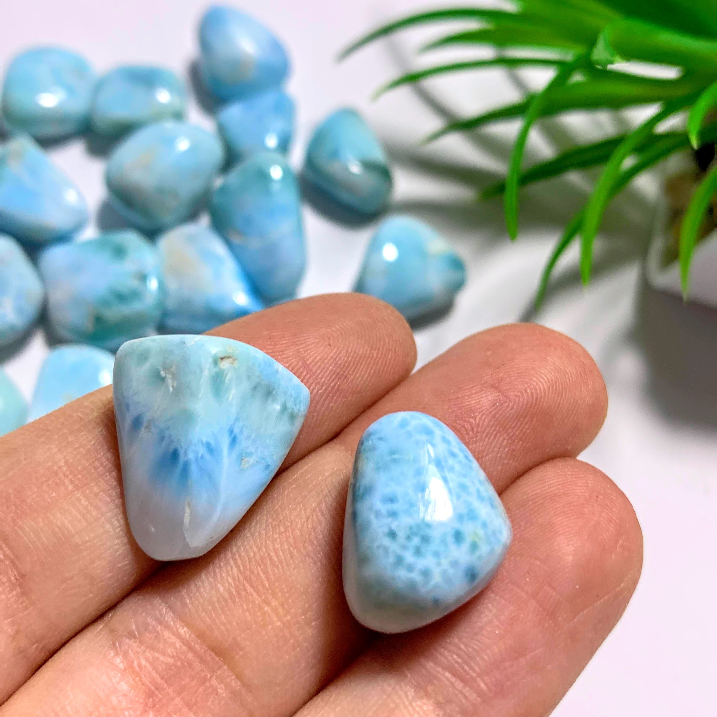 Set of 2~ Larimar Blue Serenity Tumbled Stones (Ideal for Crystal Grids & Crafting)