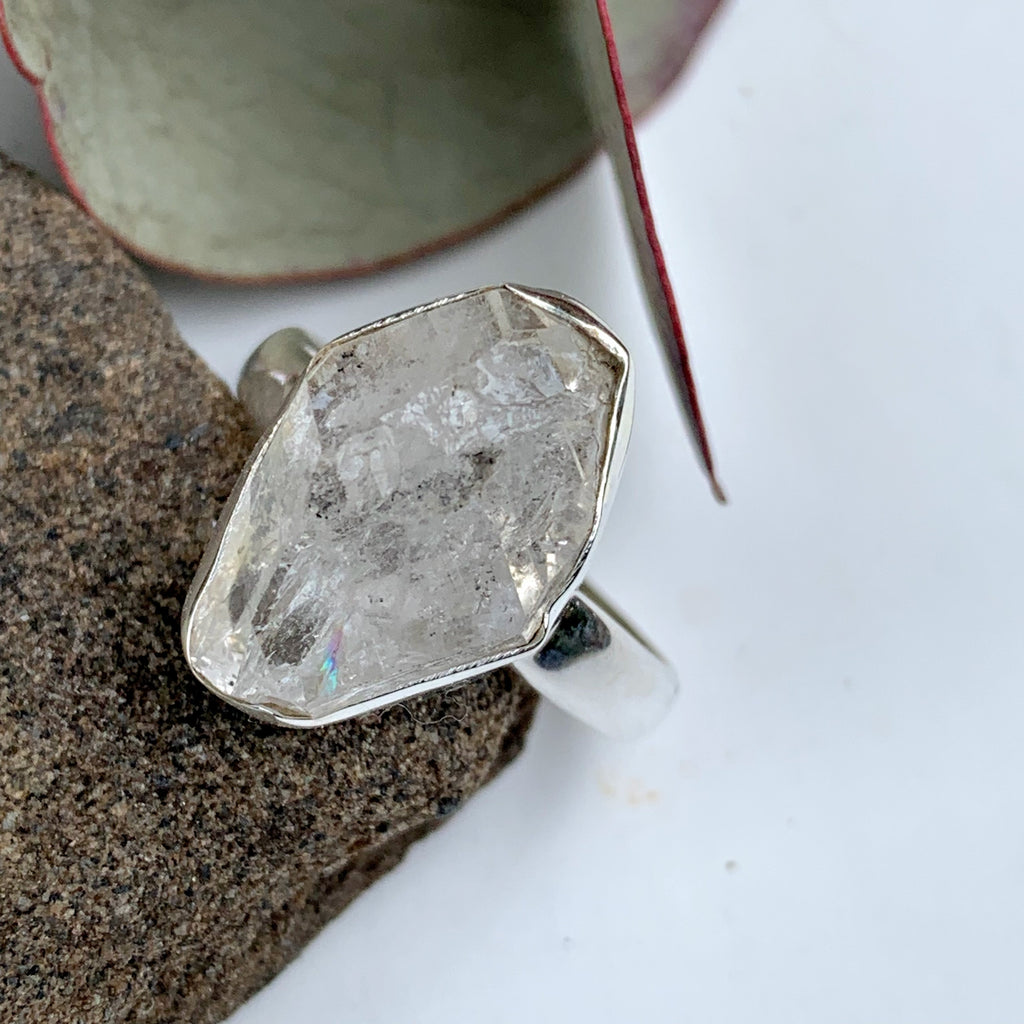 Fabulous Raw & Unpolished NY Herkimer Diamond Free form Sterling Silver Ring (Size 9) #2 - Earth Family Crystals
