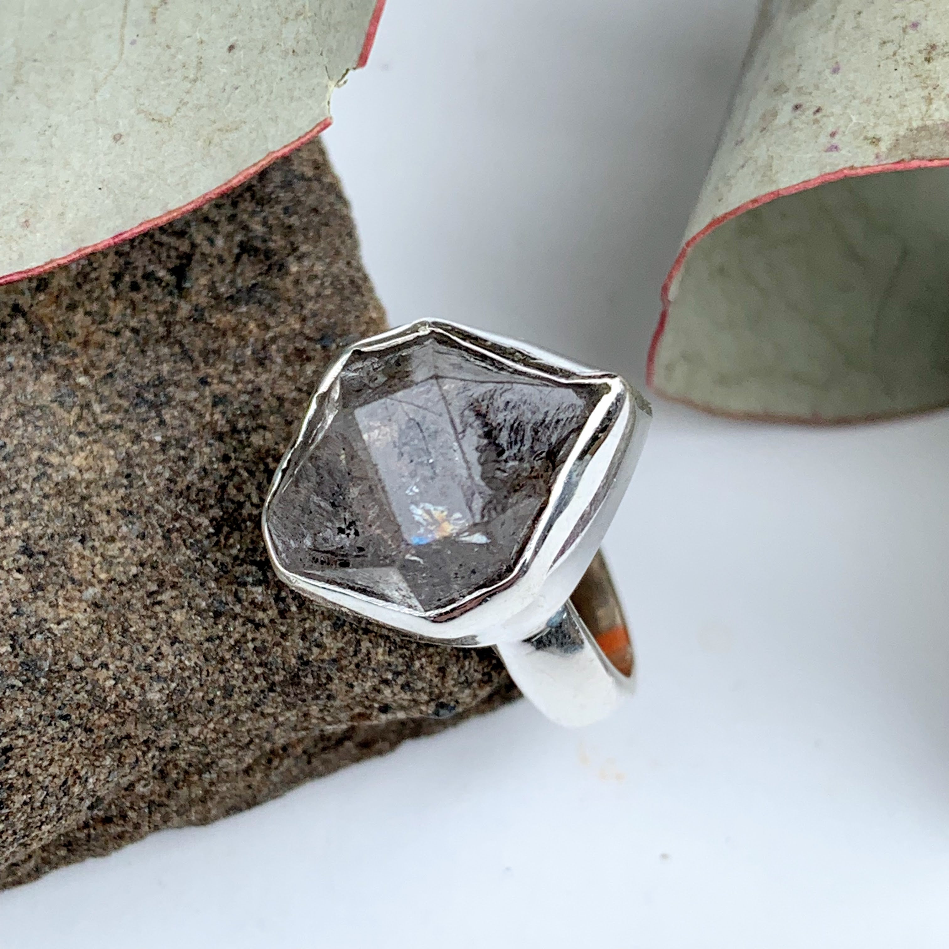 Fabulous Raw & Unpolished NY Herkimer Diamond Free form Sterling Silver Ring (Size 5) #3 - Earth Family Crystals