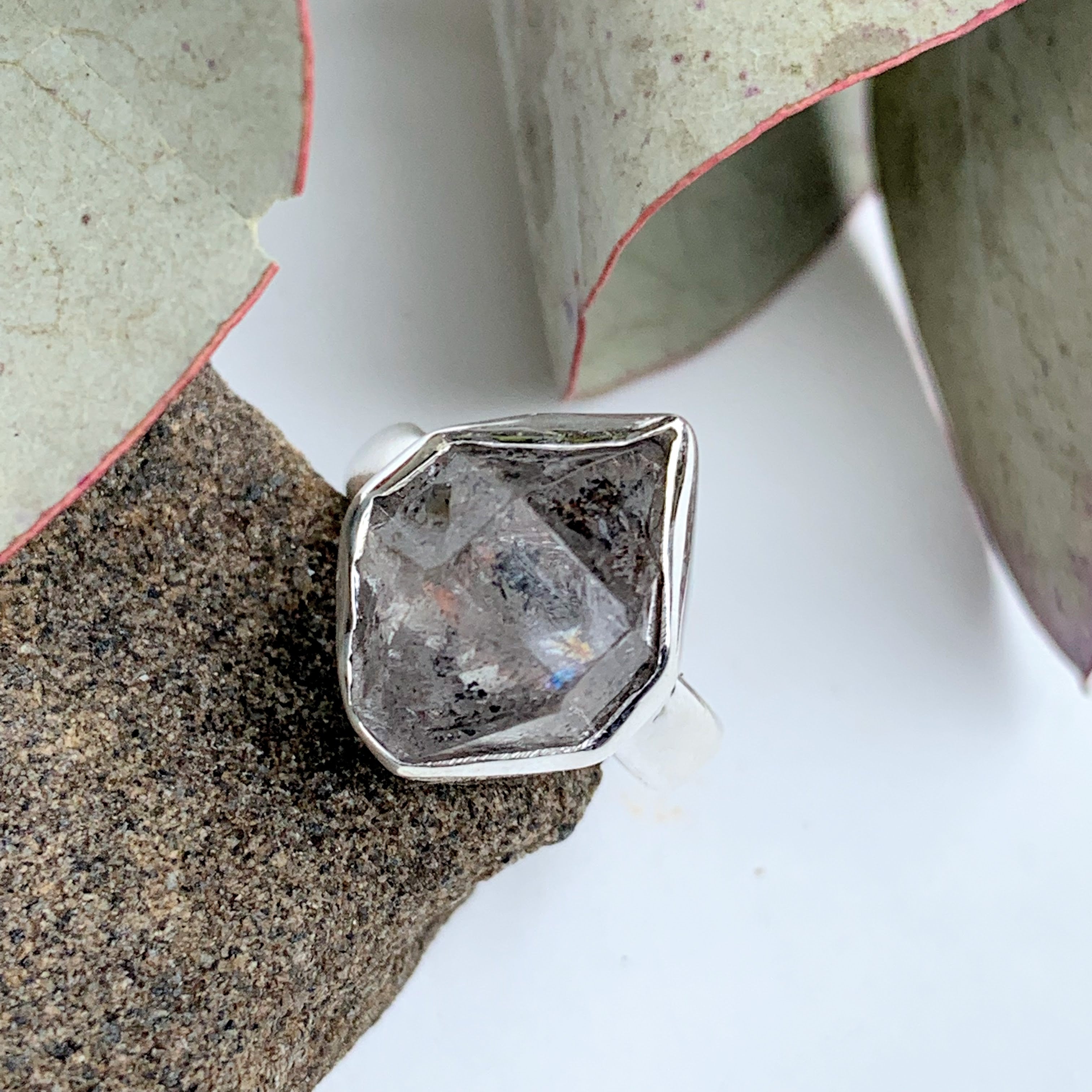 Fabulous Raw & Unpolished NY Herkimer Diamond Free form Sterling Silver Ring (Size 5) #3 - Earth Family Crystals