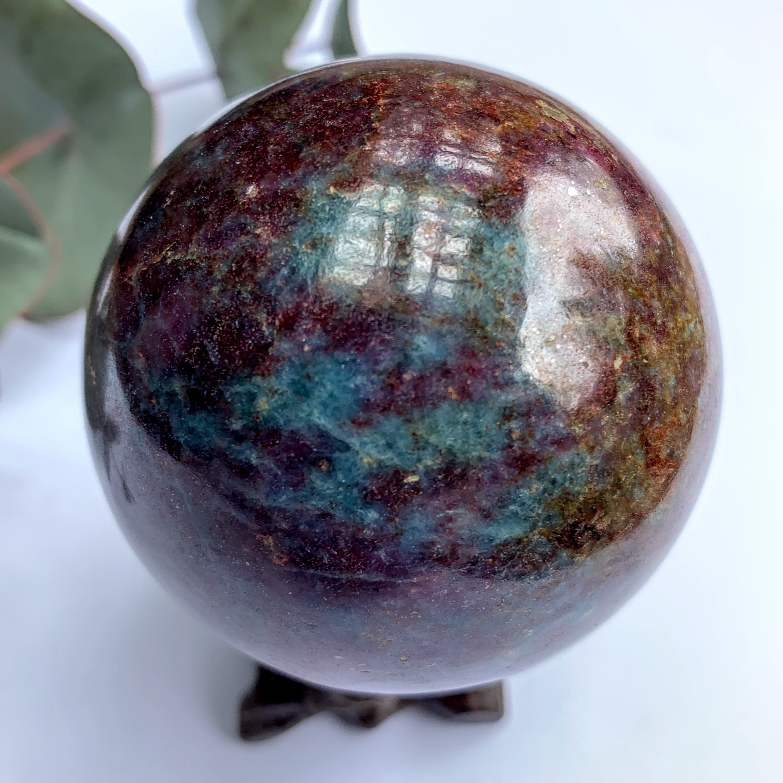 Fascinating Colors Large Ruby Kyanite Sphere Carving - Earth Family Crystals