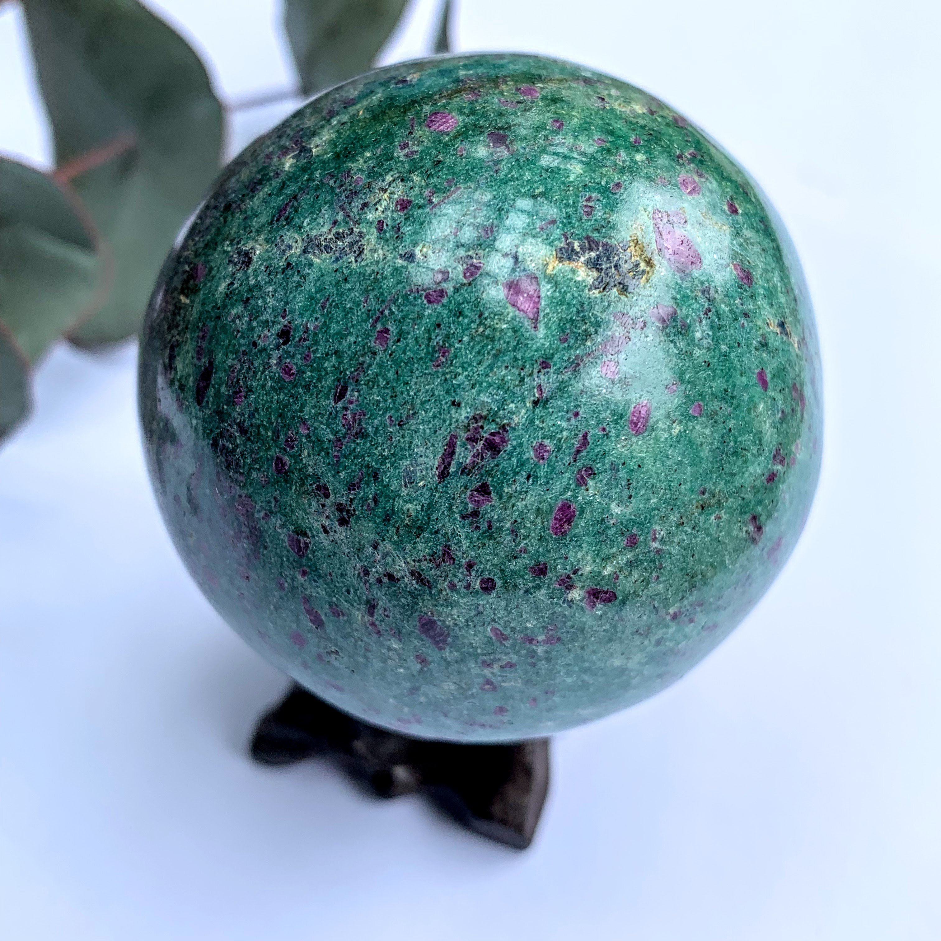 Beautiful Color Contrast Large Ruby Fuschite Sphere Carving - Earth Family Crystals