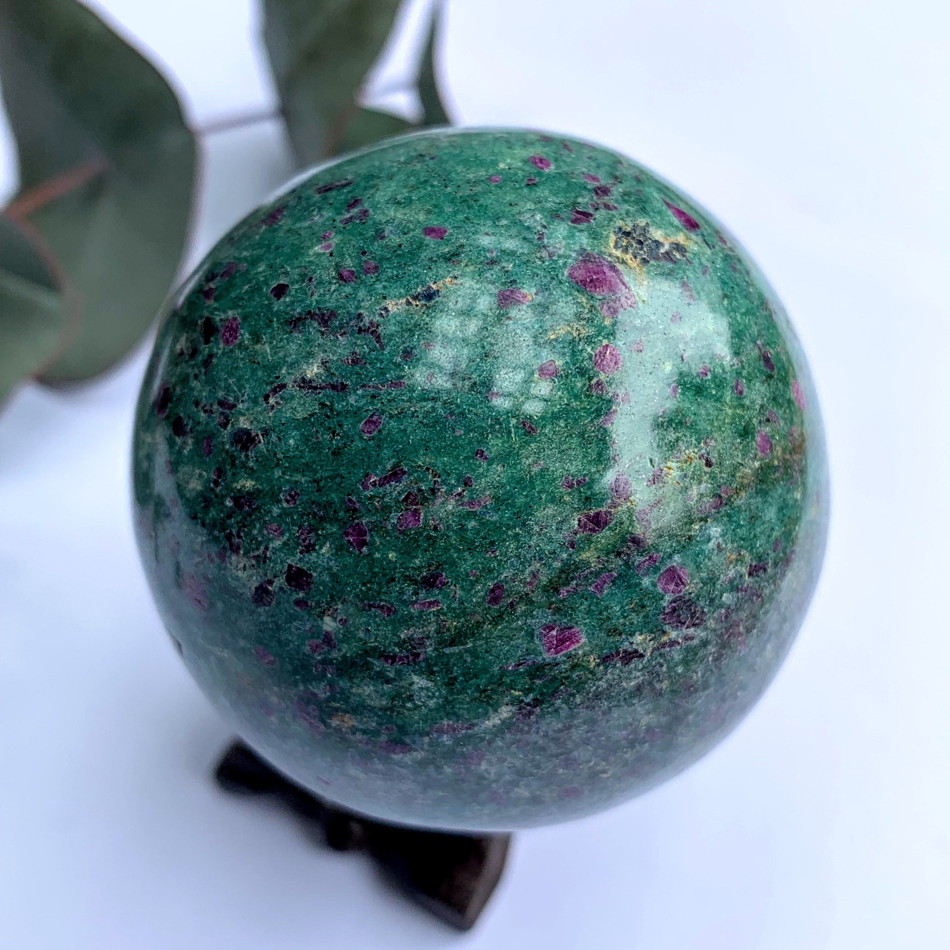 Beautiful Color Contrast Large Ruby Fuschite Sphere Carving - Earth Family Crystals