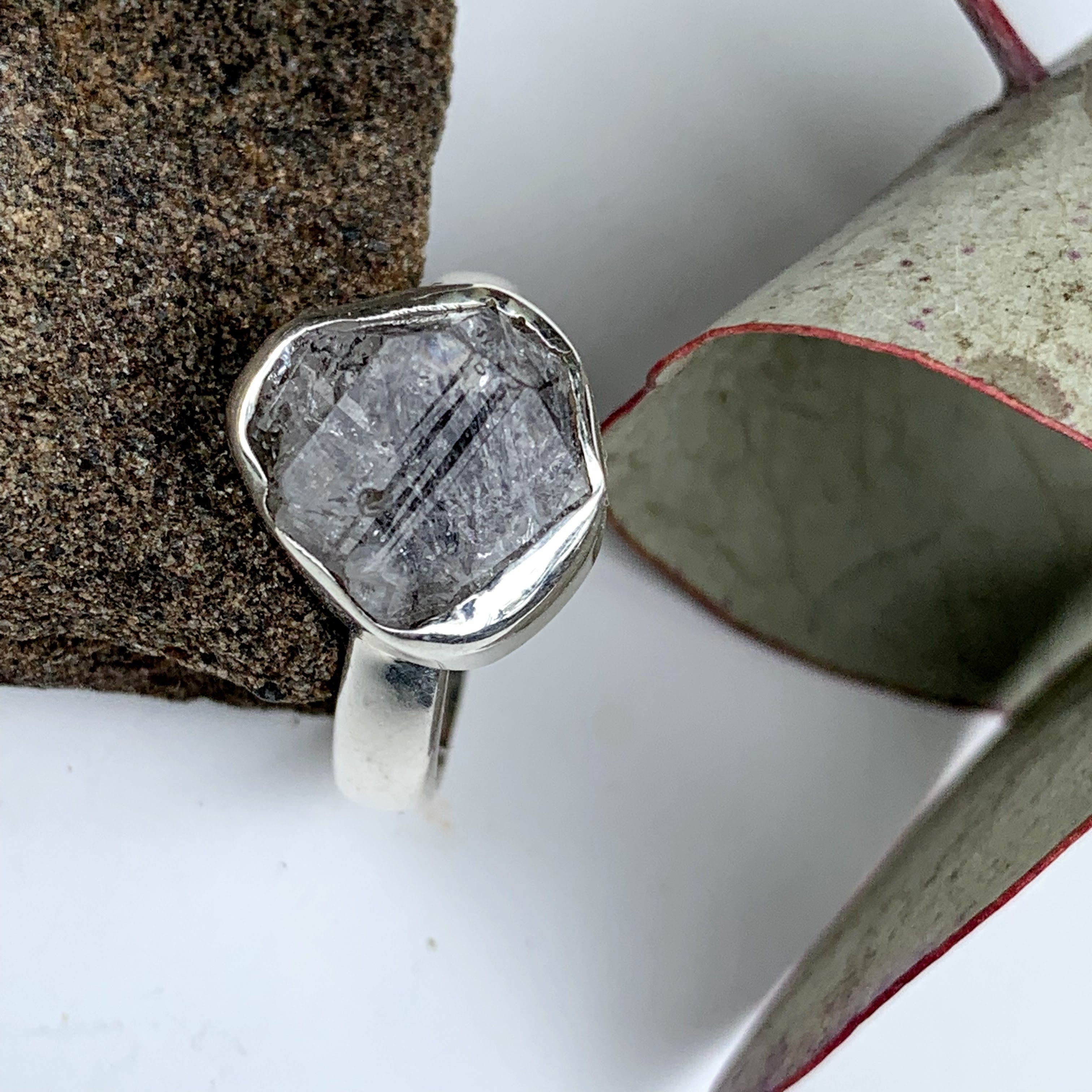 Fabulous Raw & Unpolished NY Herkimer Diamond Free form Sterling Silver Ring (Size 8) #5 - Earth Family Crystals