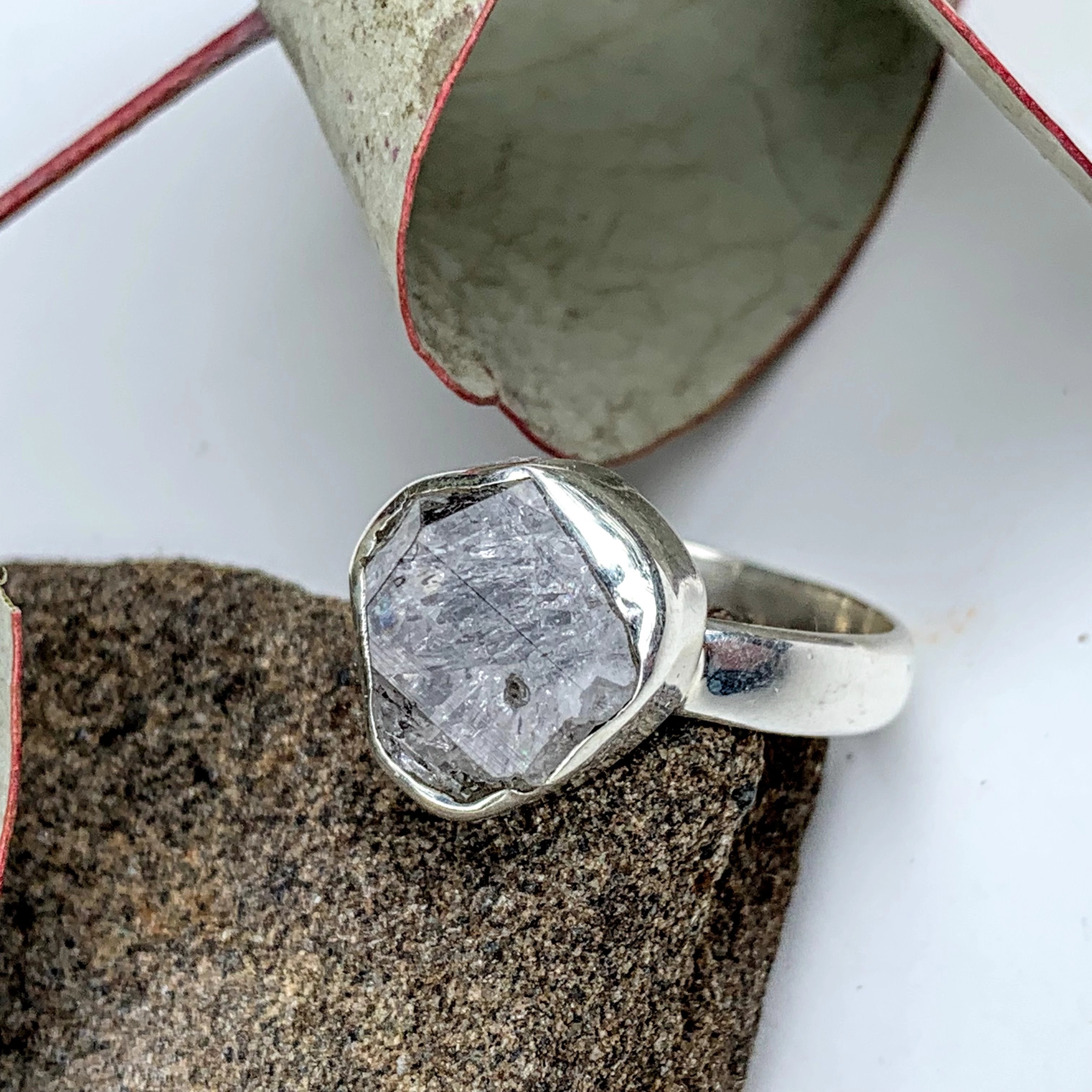 Fabulous Raw & Unpolished NY Herkimer Diamond Free form Sterling Silver Ring (Size 8) #5 - Earth Family Crystals