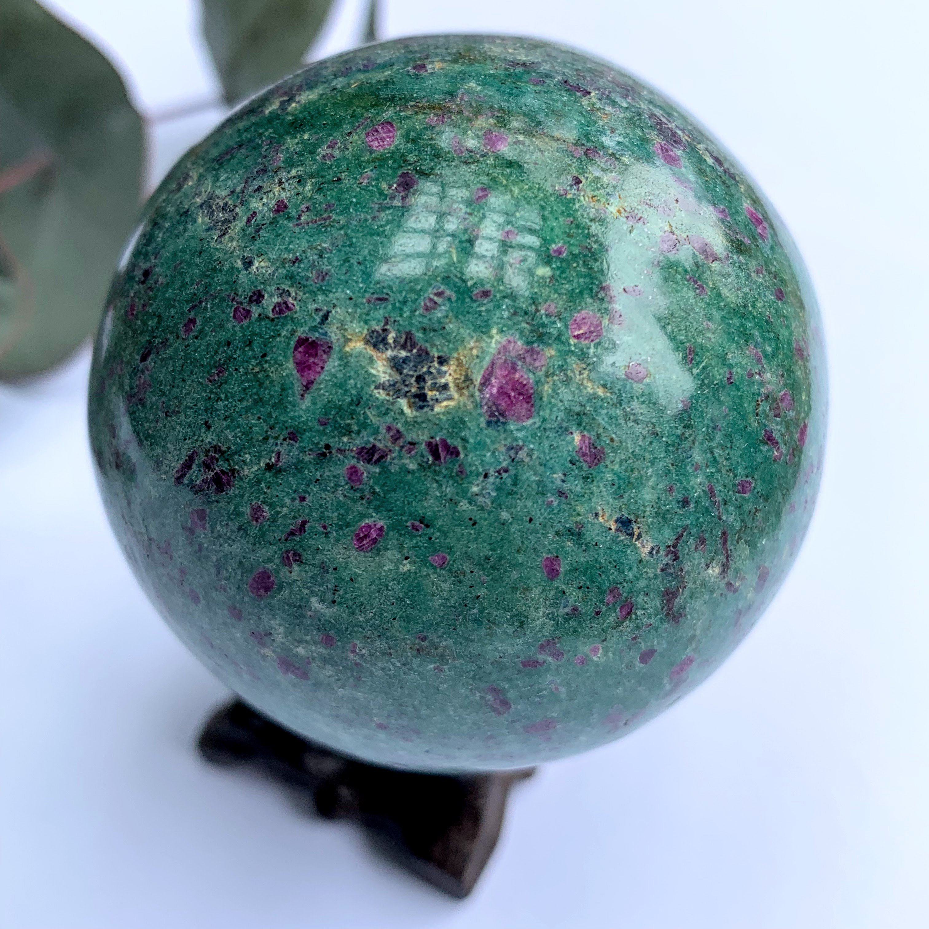 Beautiful Color Contrast Large Ruby Fuschite Sphere Carving - Earth Family Crystals