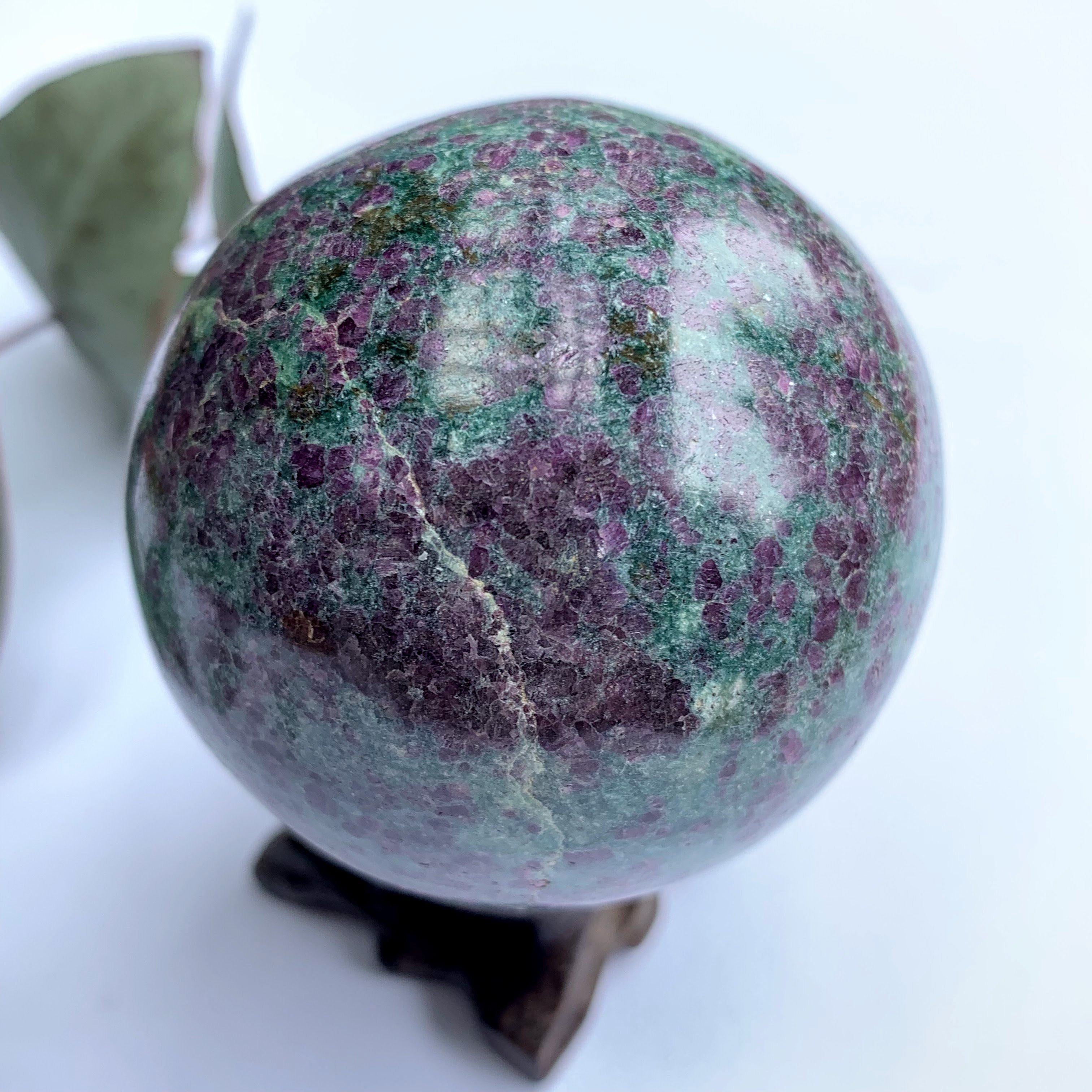 Beautiful Color Contrast Large Ruby Fuschite Sphere Carving - Earth Family Crystals