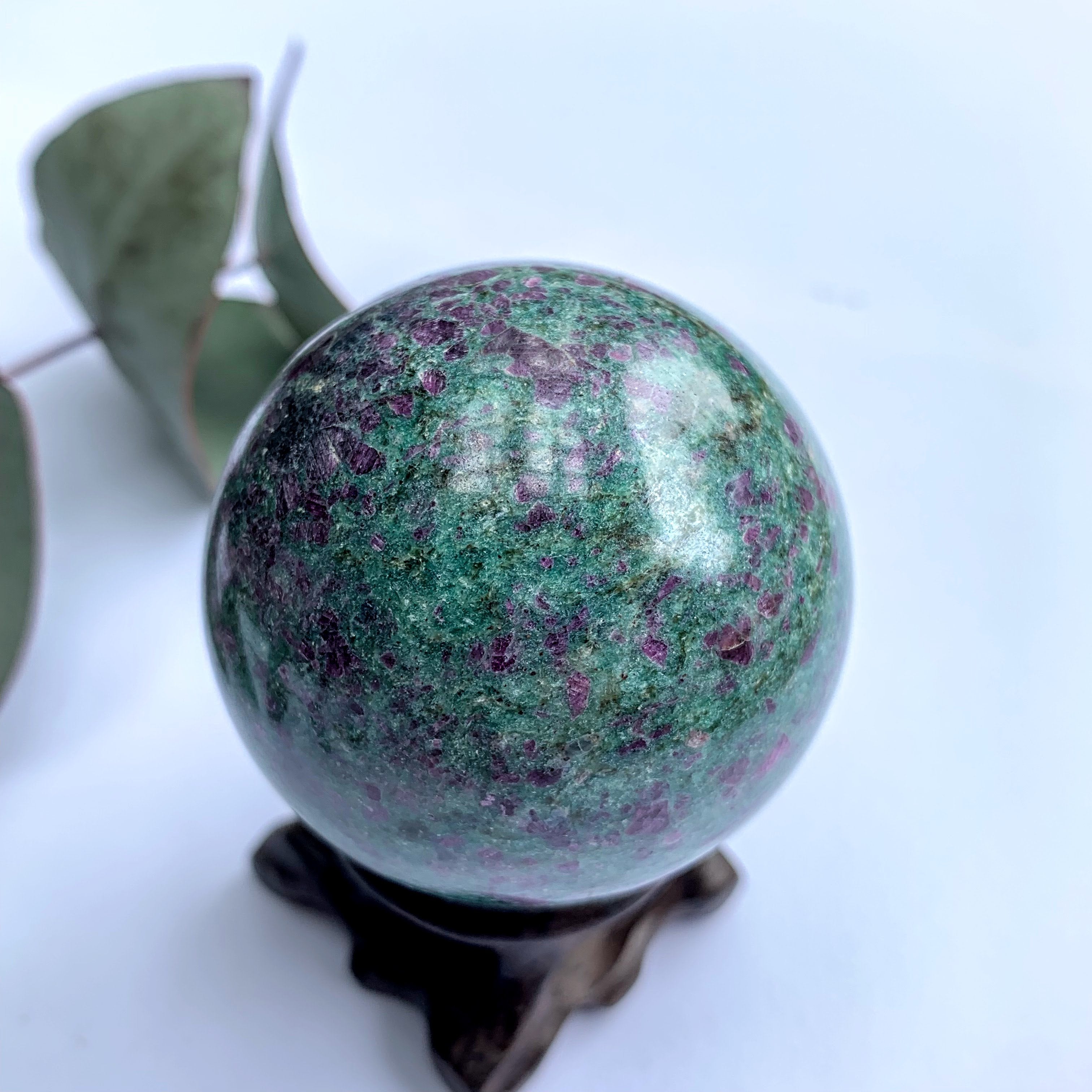 Stunning Color Contrast Ruby Fuschite Sphere Carving - Earth Family Crystals