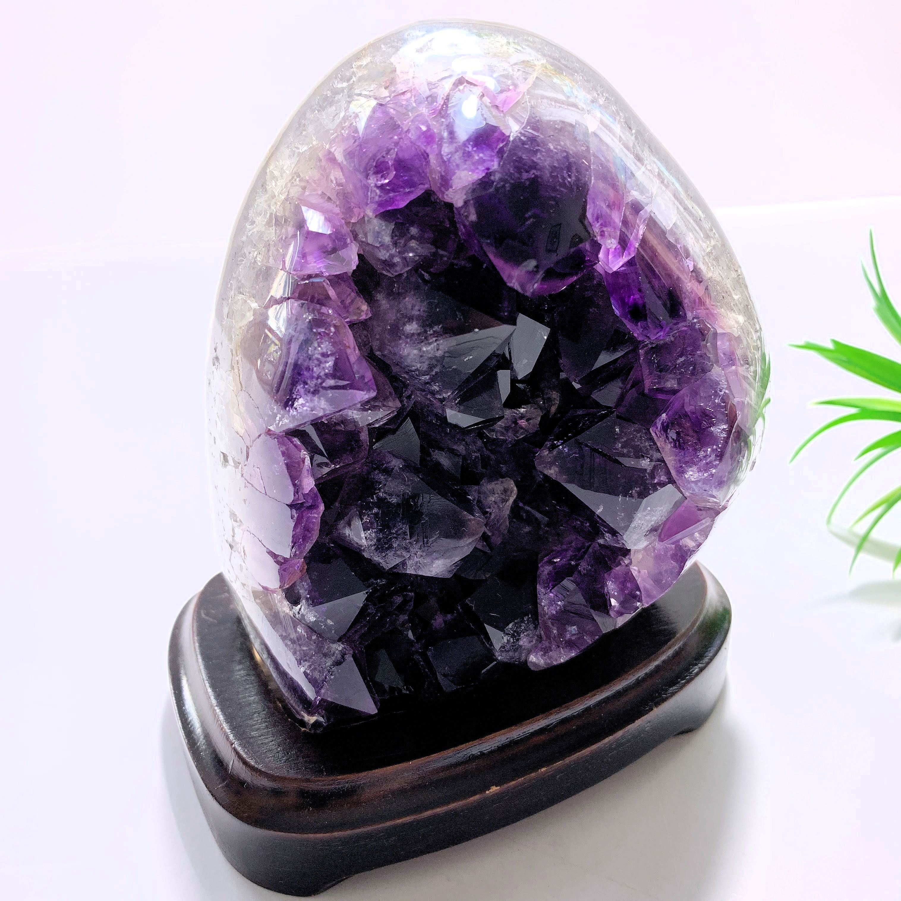 Dark Purple Amethyst Specimen on Removable Wood Display Stand From Uruguay