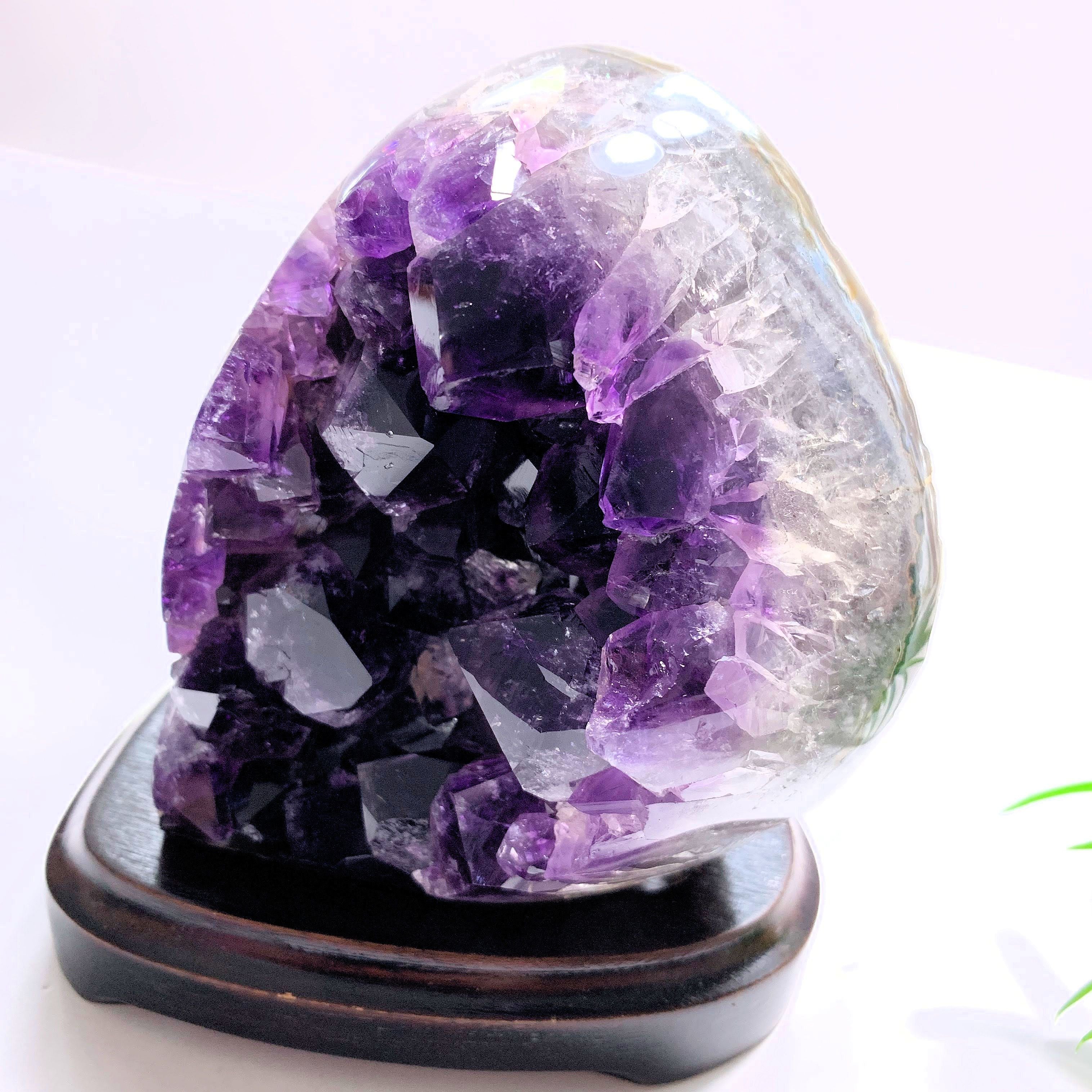 Dark Purple Amethyst Specimen on Removable Wood Display Stand From Uruguay