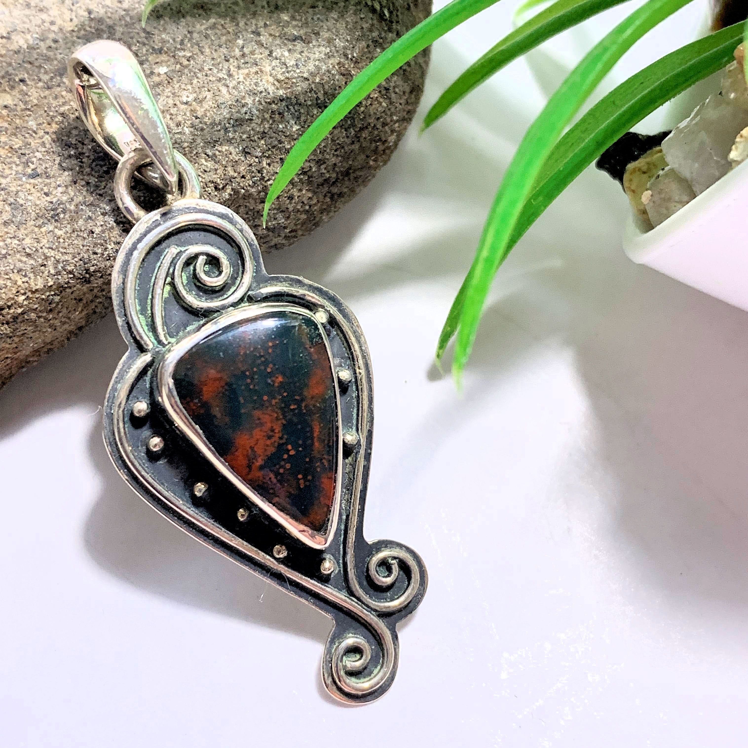 Bloodstone Elegant Sterling Silver Pendant (Includes Silver Chain) - Earth Family Crystals