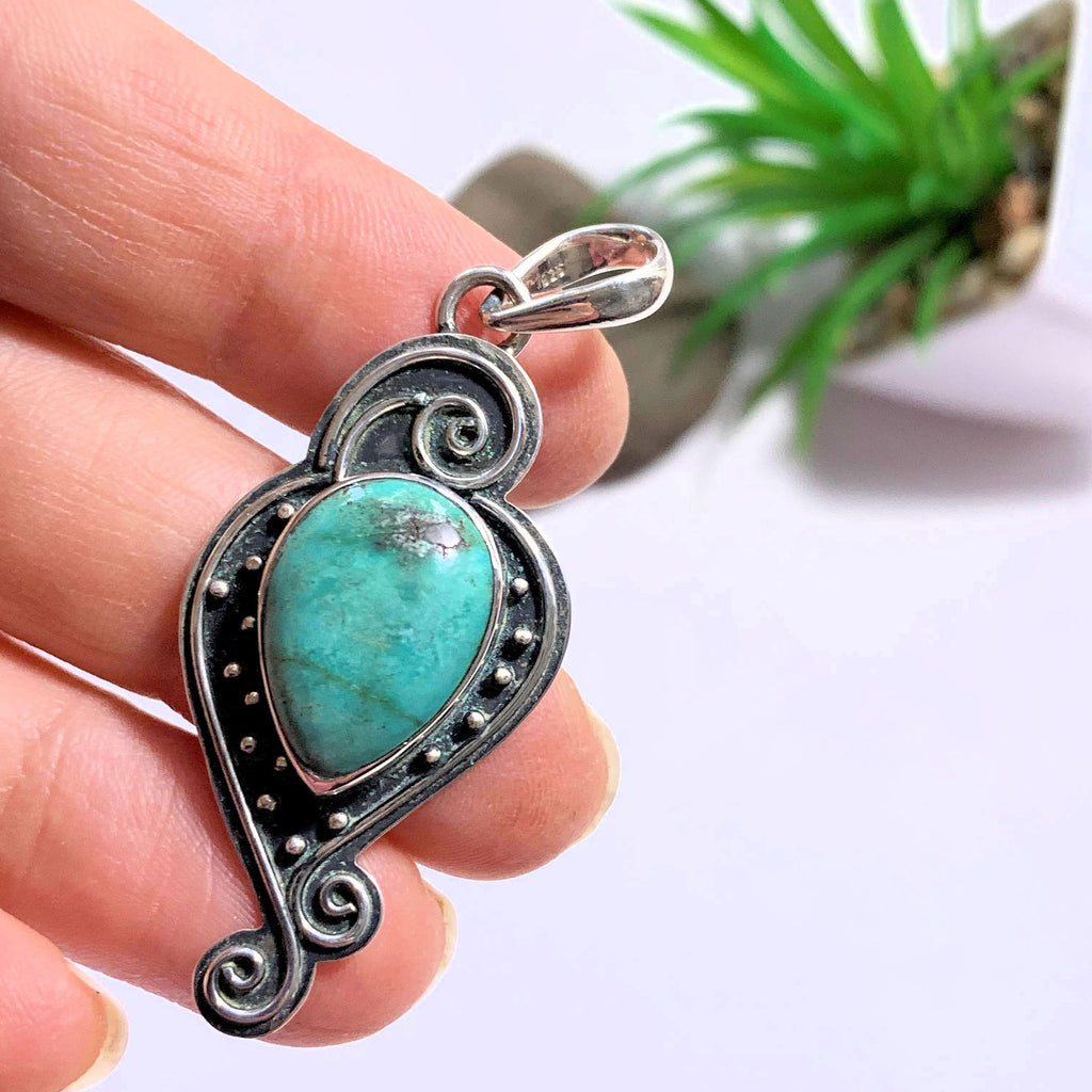 Elegant Tibetan Turquoise Sterling Silver Pendant (Includes Silver Chain) - Earth Family Crystals