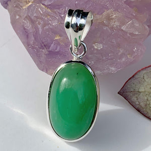 Vibrant Chrysoprase Sterling Silver Pendant (Includes Silver Chain) #1 - Earth Family Crystals