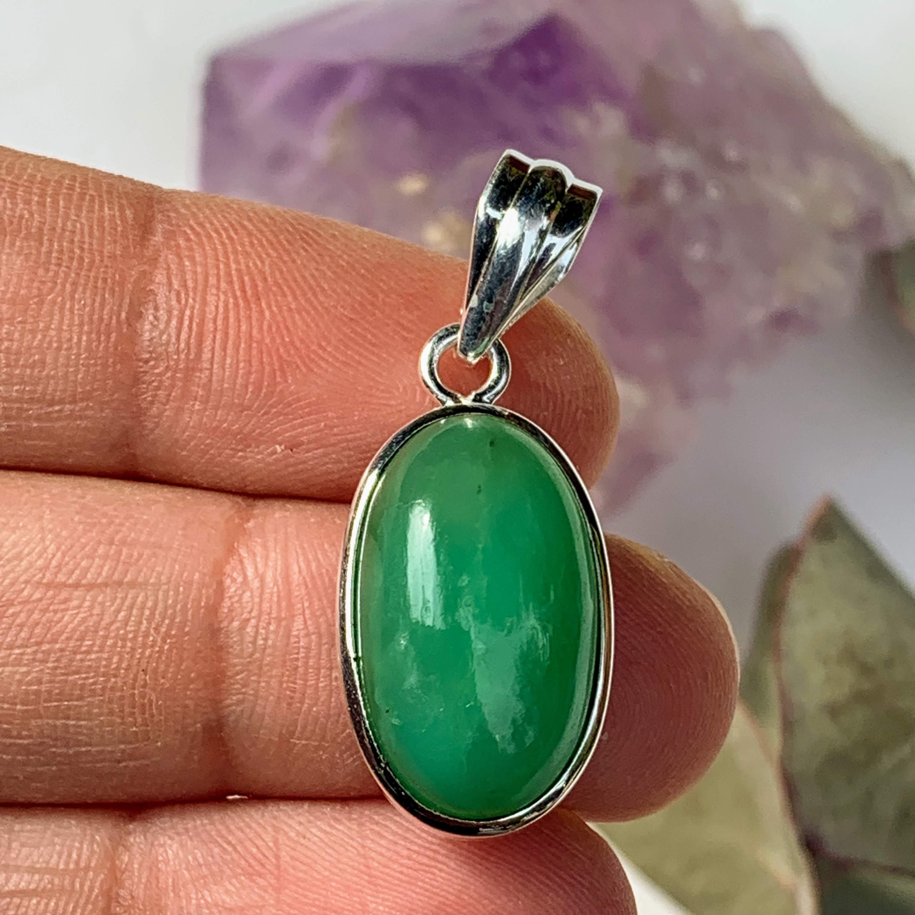 Vibrant Chrysoprase Sterling Silver Pendant (Includes Silver Chain) #1 - Earth Family Crystals