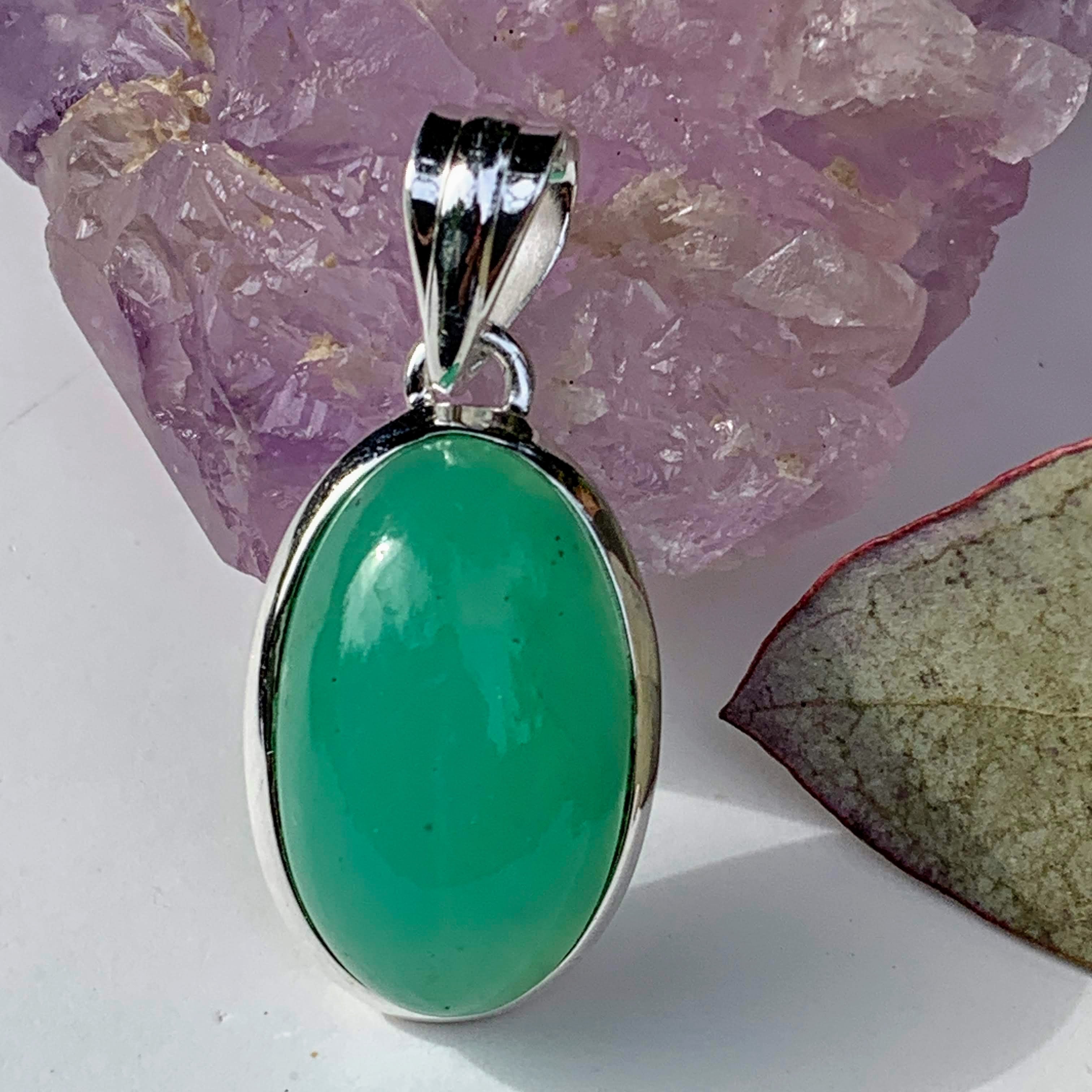 Vibrant Chrysoprase Sterling Silver Pendant (Includes Silver Chain) #2 - Earth Family Crystals