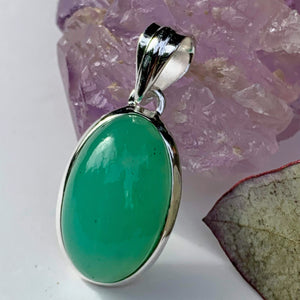 Vibrant Chrysoprase Sterling Silver Pendant (Includes Silver Chain) #2 - Earth Family Crystals