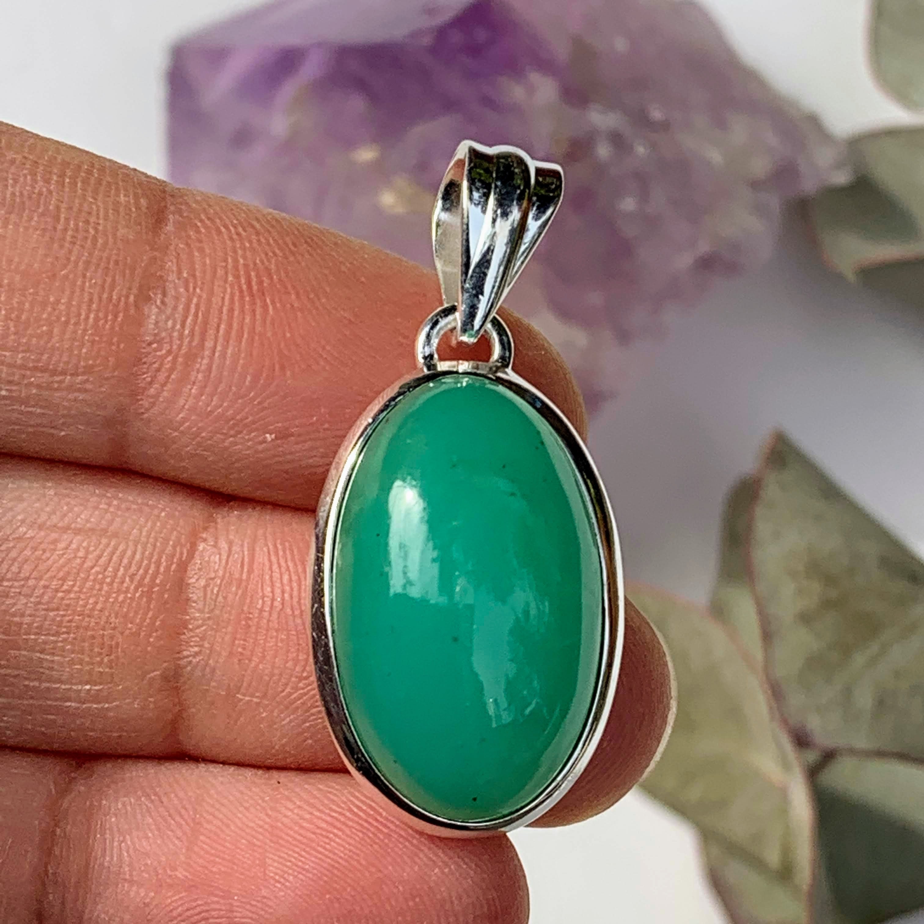 Vibrant Chrysoprase Sterling Silver Pendant (Includes Silver Chain) #2 - Earth Family Crystals