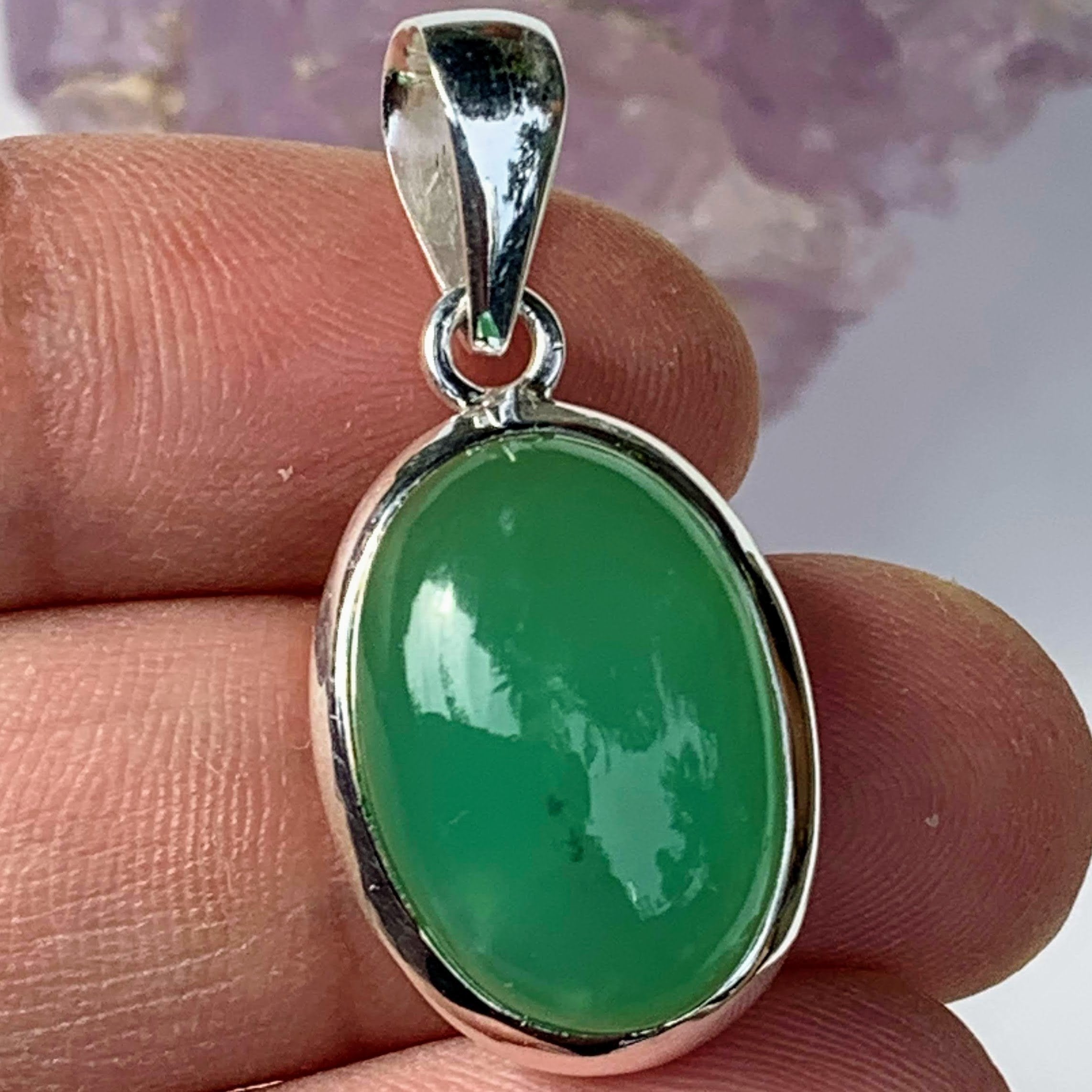 Vibrant Chrysoprase Sterling Silver Pendant (Includes Silver Chain) #3 - Earth Family Crystals