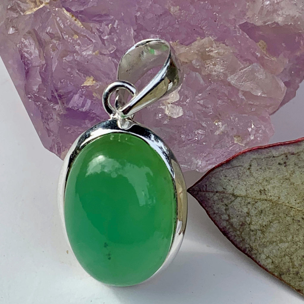 Vibrant Chrysoprase Sterling Silver Pendant (Includes Silver Chain) #3 - Earth Family Crystals