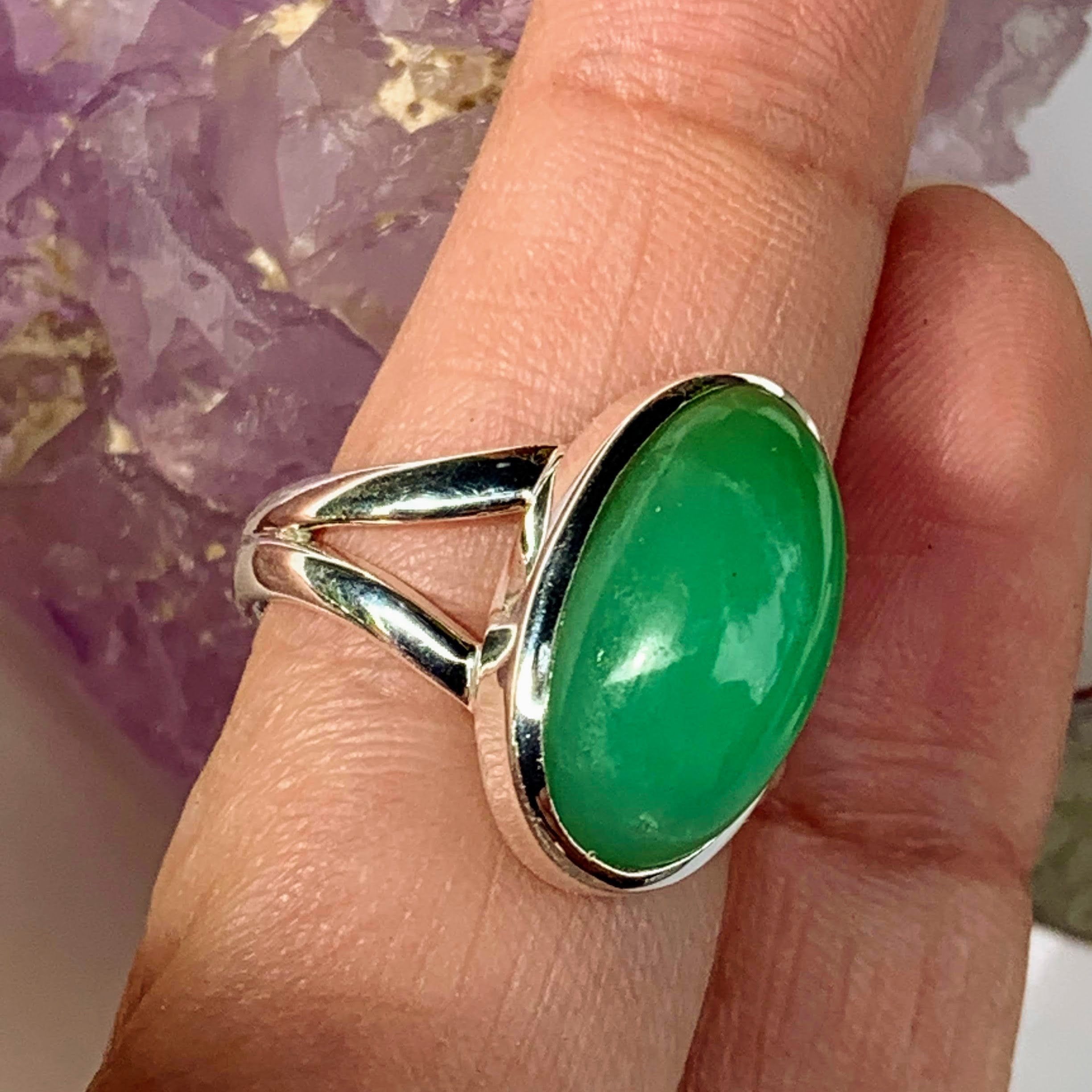 Vibrant Chrysoprase Sterling Silver Gemstone Ring (Size 7.5) #1 - Earth Family Crystals