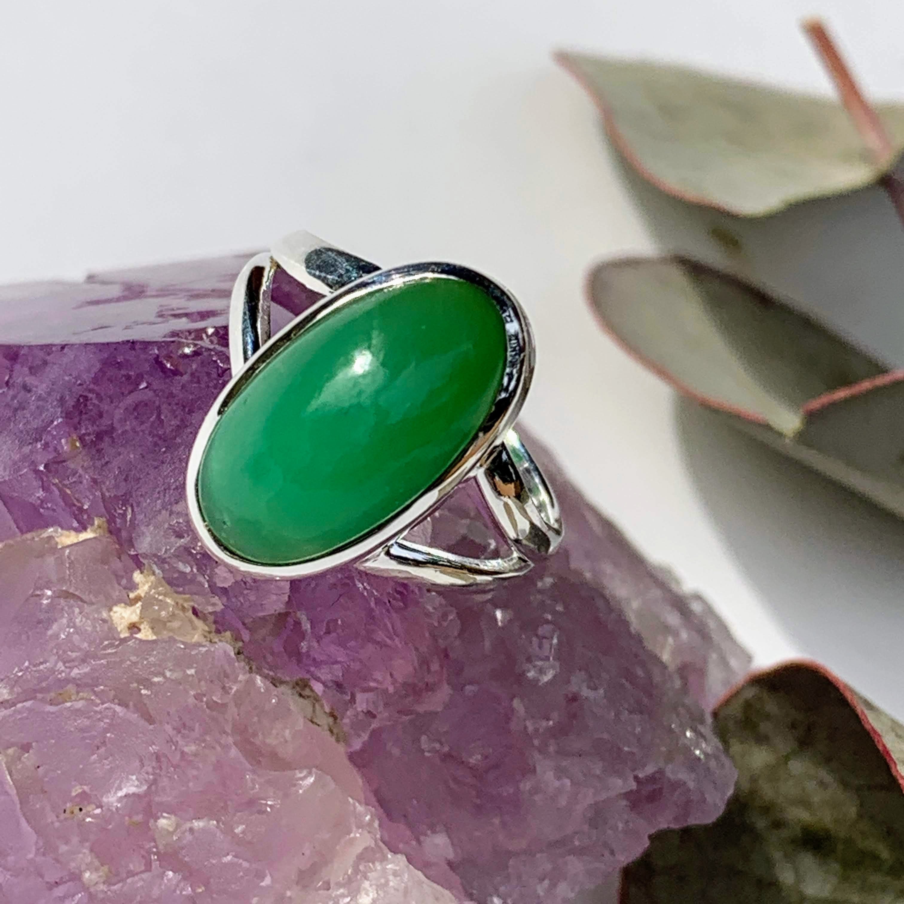 Vibrant Chrysoprase Sterling Silver Gemstone Ring (Size 7.5) #1 - Earth Family Crystals