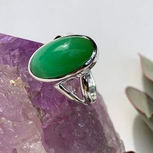 Vibrant Chrysoprase Sterling Silver Gemstone Ring (Size 7.5) #1 - Earth Family Crystals