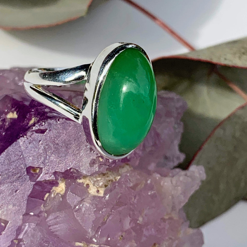 Vibrant Chrysoprase Sterling Silver Gemstone Ring (Size 7.5) #1 - Earth Family Crystals