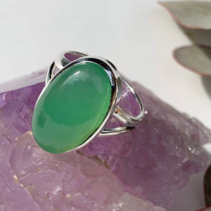 Vibrant Chrysoprase Sterling Silver Gemstone Ring (Size 8) #2 - Earth Family Crystals