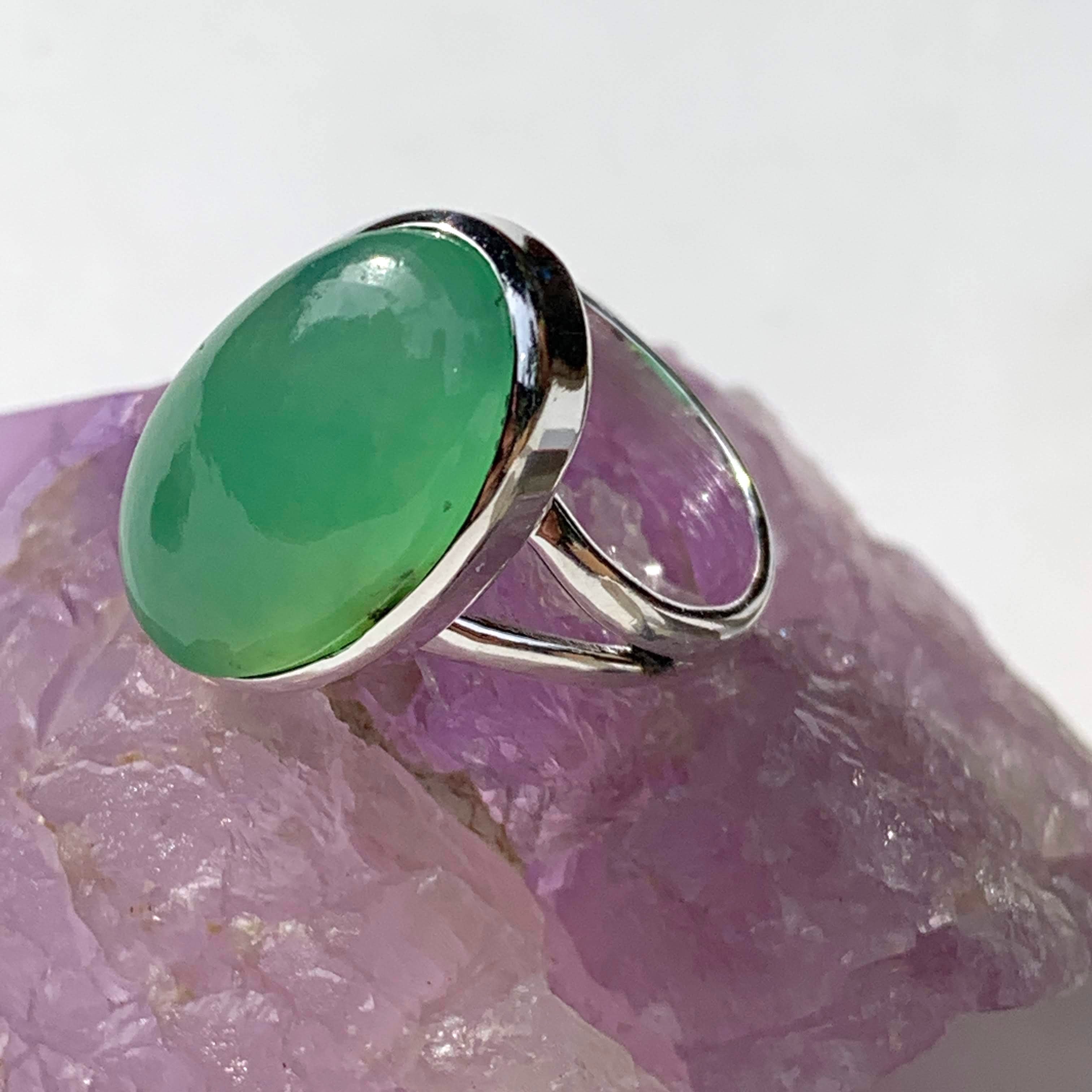 Vibrant Chrysoprase Sterling Silver Gemstone Ring (Size 8) #2 - Earth Family Crystals