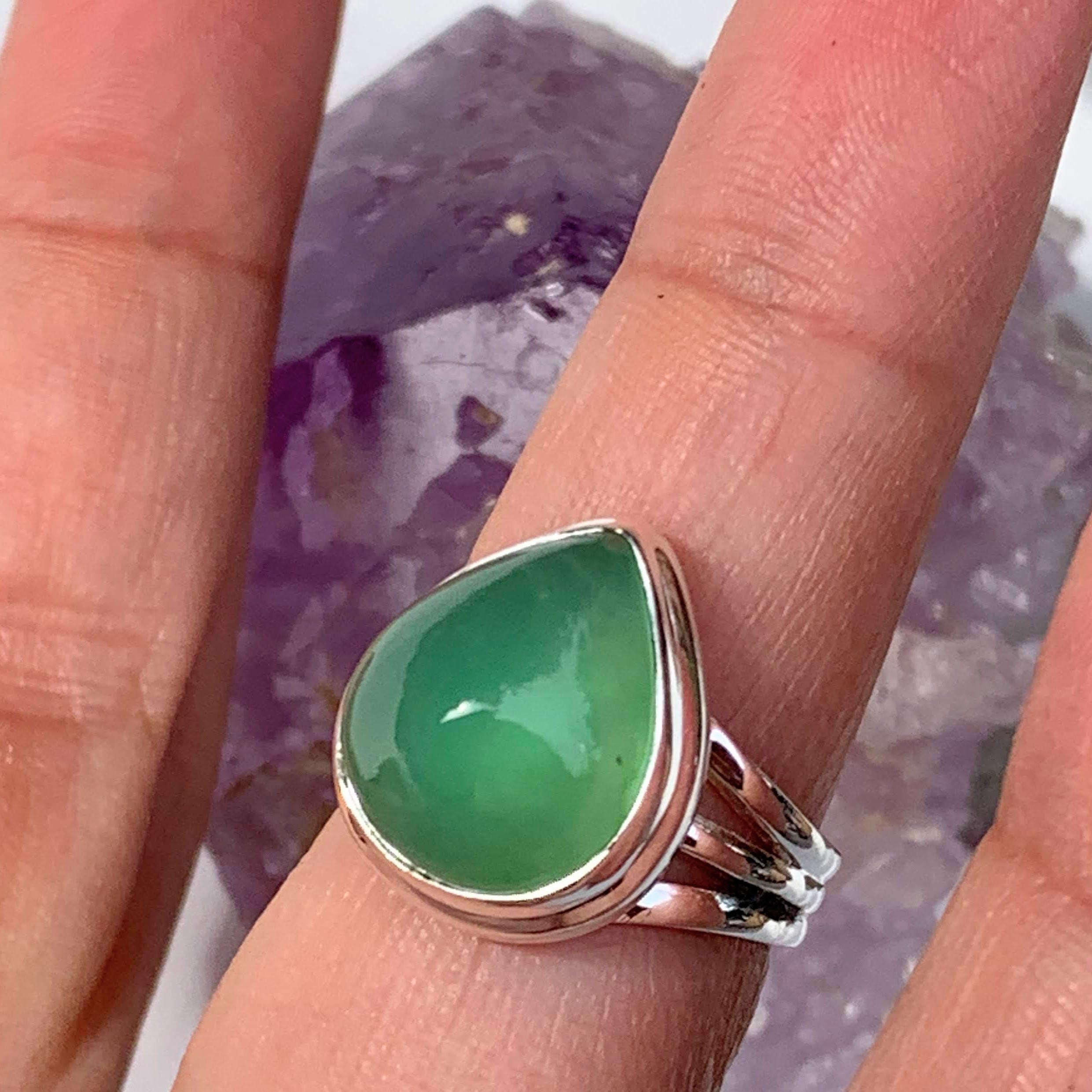 Vibrant Chrysoprase Sterling Silver Gemstone Ring (Size 6.5) #3 - Earth Family Crystals