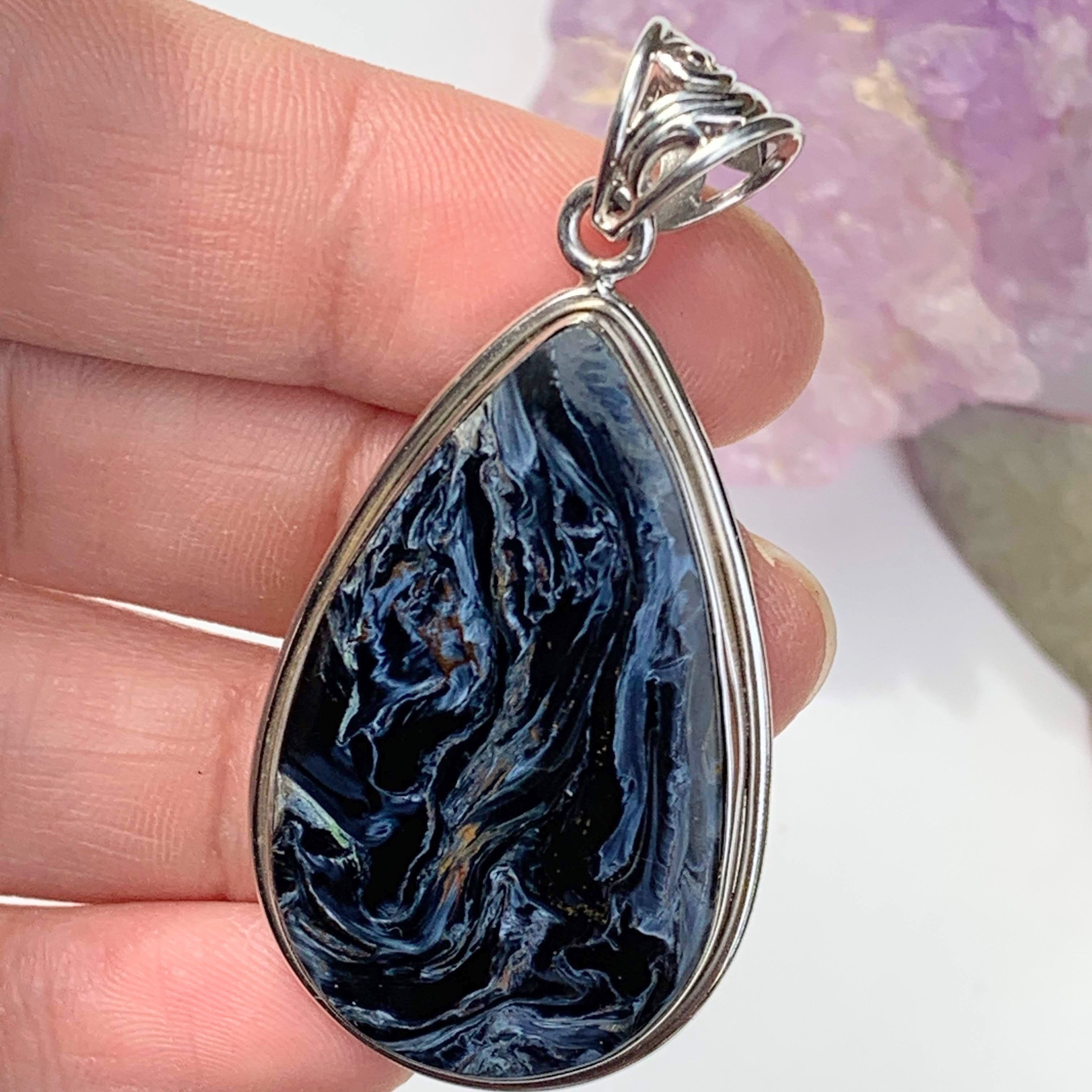 Silky Blue Patterns Pietersite  Pendant in Sterling Silver (Includes Silver Chain)#1 REDUCED