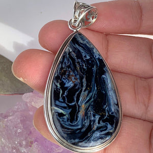 Silky Blue Patterns Pietersite  Pendant in Sterling Silver (Includes Silver Chain)#1 REDUCED