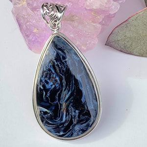 Silky Blue Patterns Pietersite  Pendant in Sterling Silver (Includes Silver Chain)#1 REDUCED