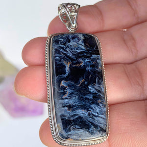 Silky Blue Patterns Large Pietersite  Pendant in Sterling Silver (Includes Silver Chain)#2