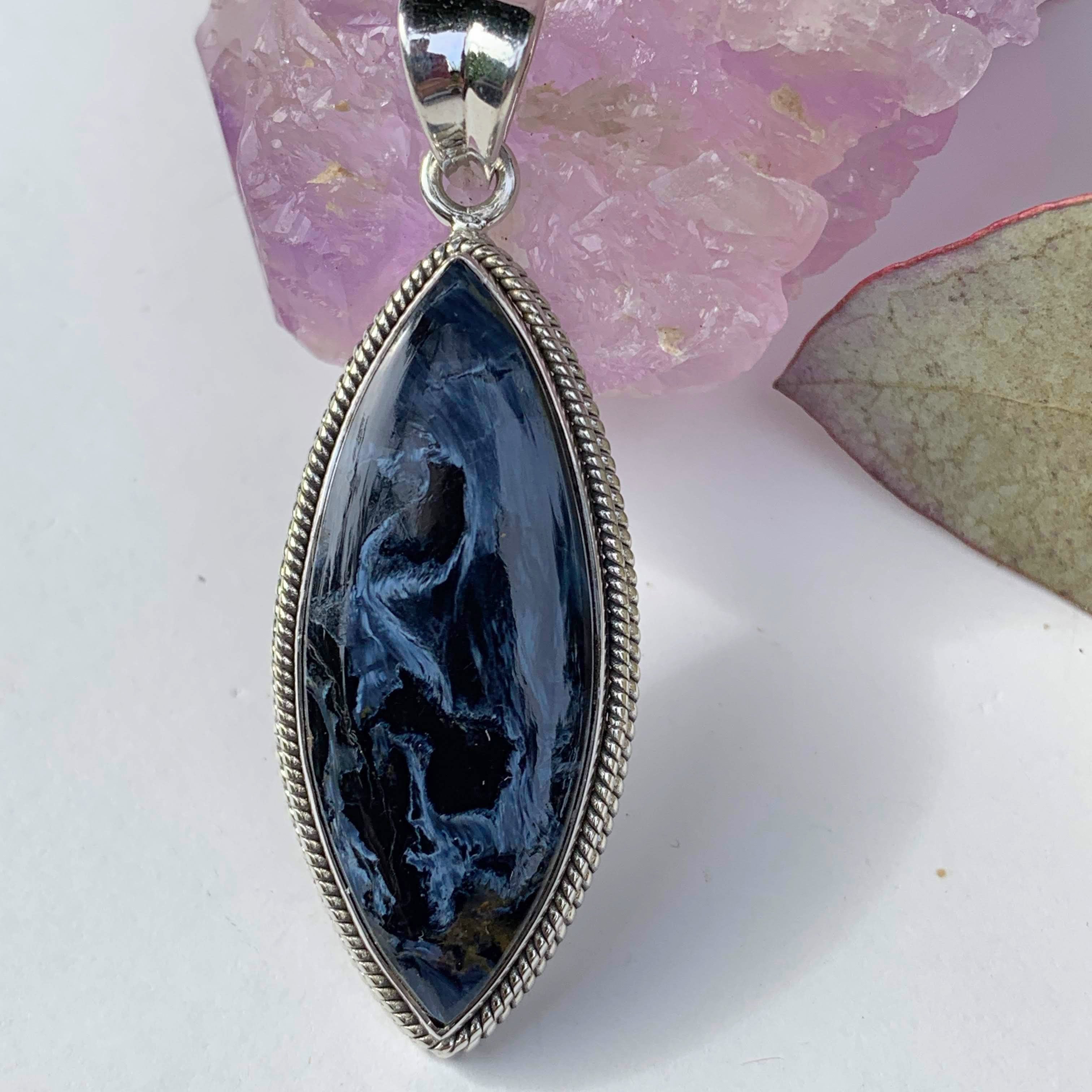 Silky Blue Patterns Pietersite  Pendant in Sterling Silver (Includes Silver Chain)#3