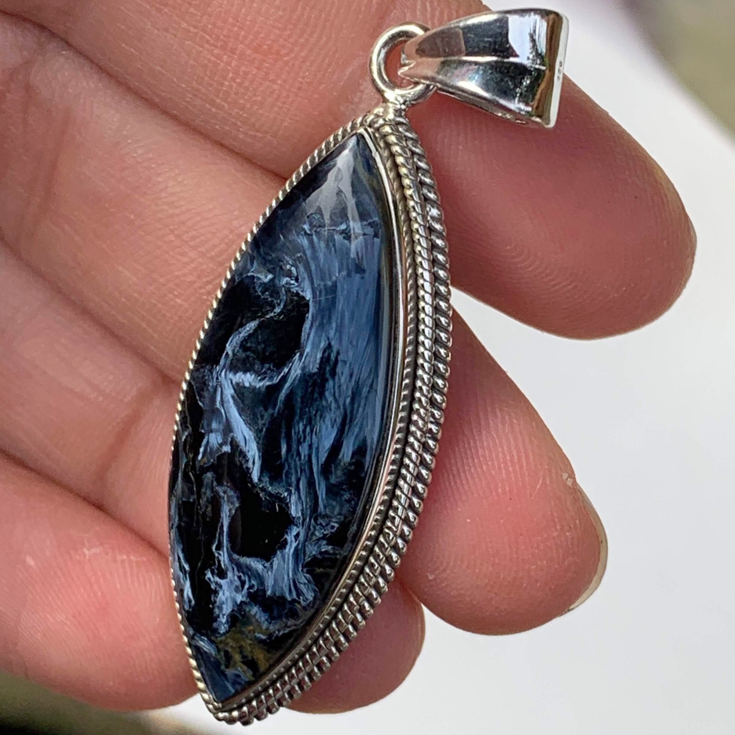 Silky Blue Patterns Pietersite  Pendant in Sterling Silver (Includes Silver Chain)#3