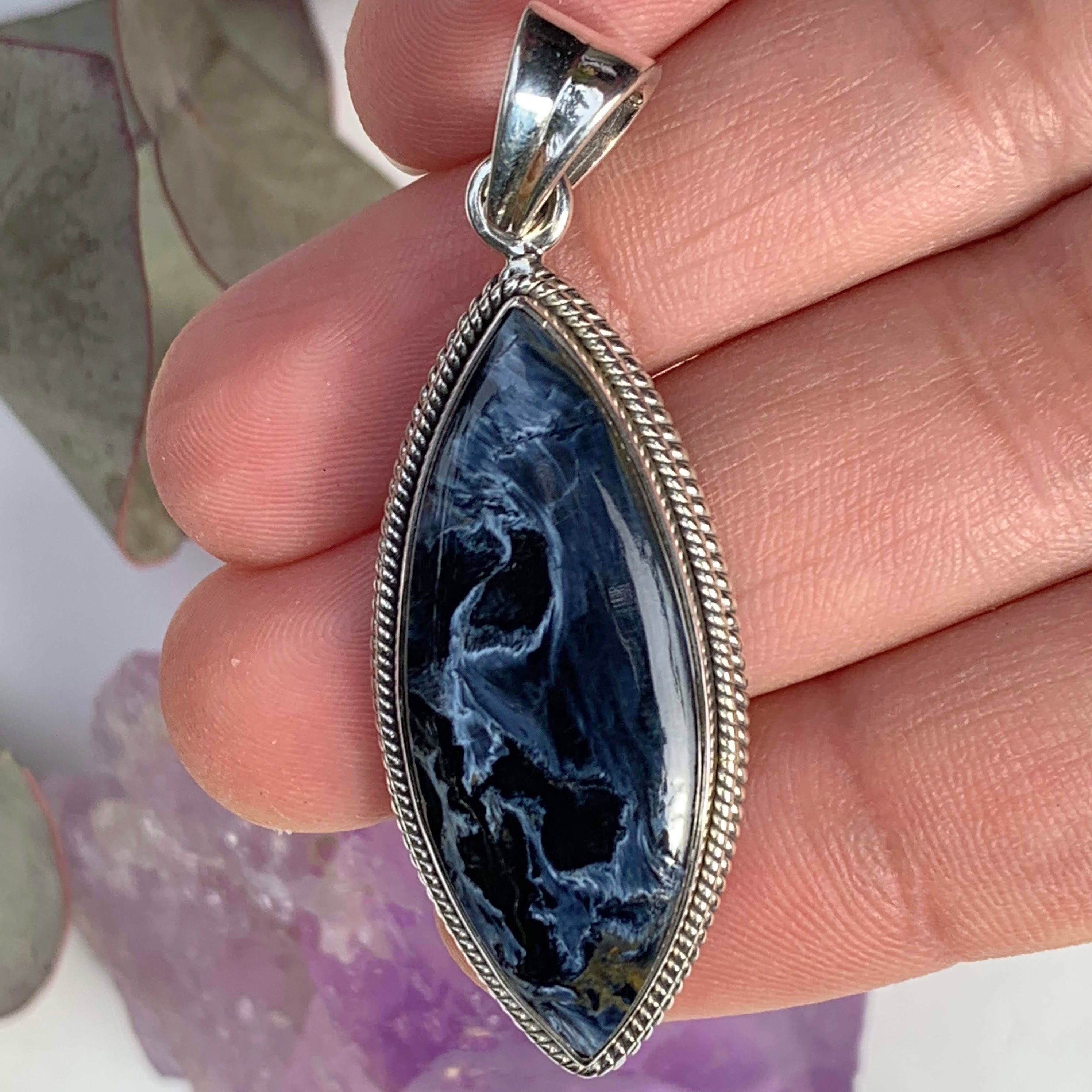 Silky Blue Patterns Pietersite  Pendant in Sterling Silver (Includes Silver Chain)#3