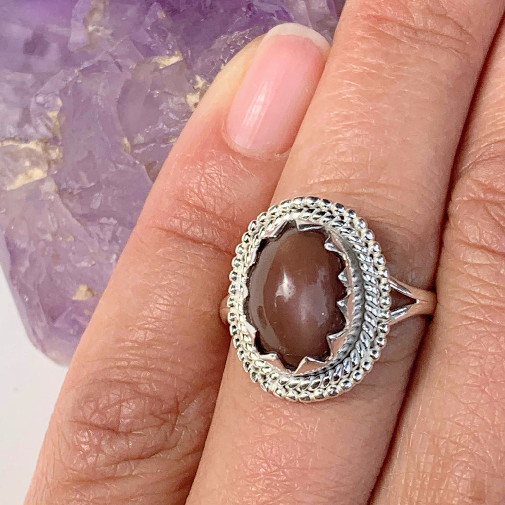 Elegant Style~Deep Peach Moonstone Gemstone Ring in Sterling Silver (Size 8) - Earth Family Crystals