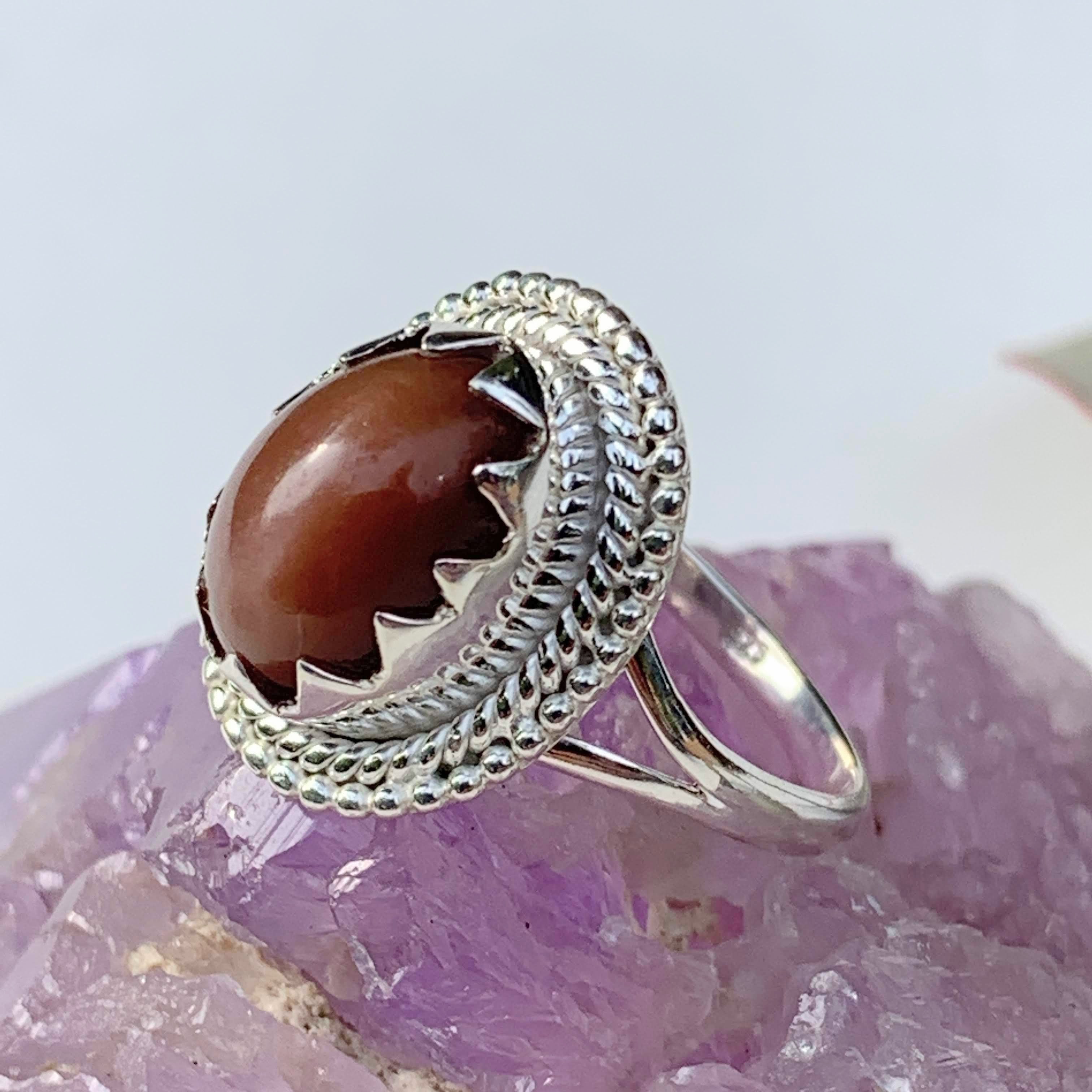 Elegant Style~Deep Peach Moonstone Gemstone Ring in Sterling Silver (Size 8) - Earth Family Crystals