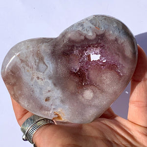 Sparkly Pink Amethyst Geode Druzy Love Heart Carving