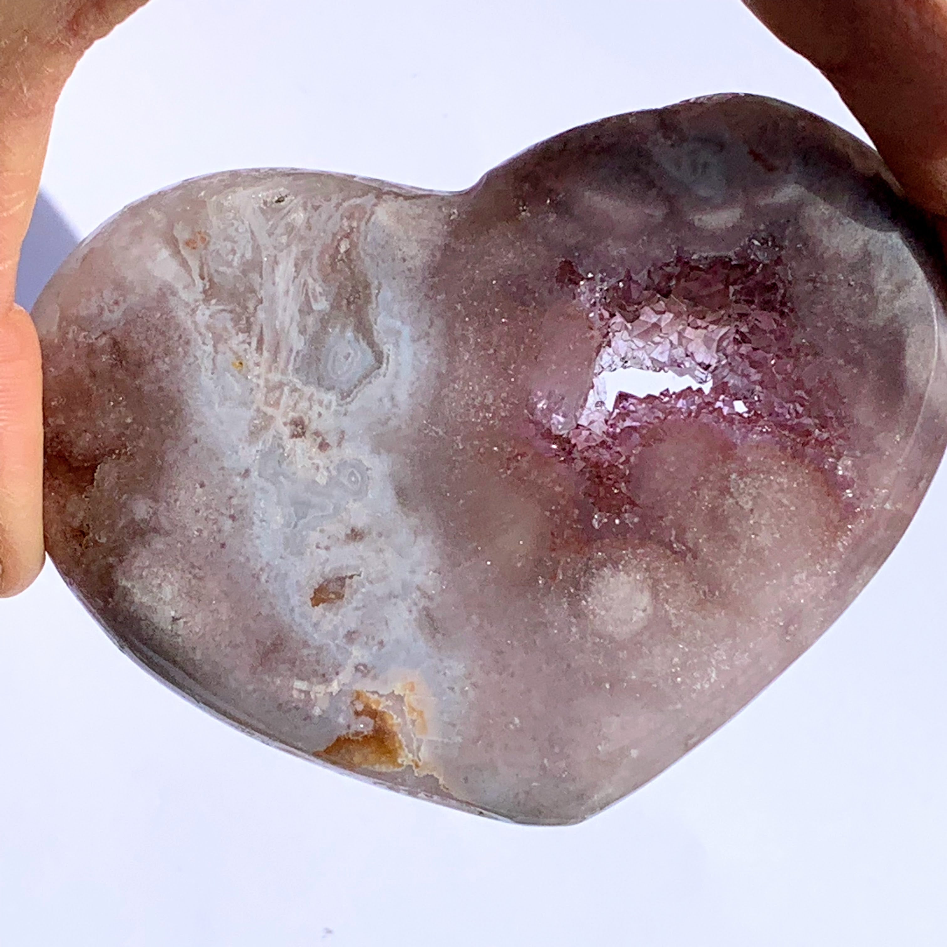 Sparkly Pink Amethyst Geode Druzy Love Heart Carving