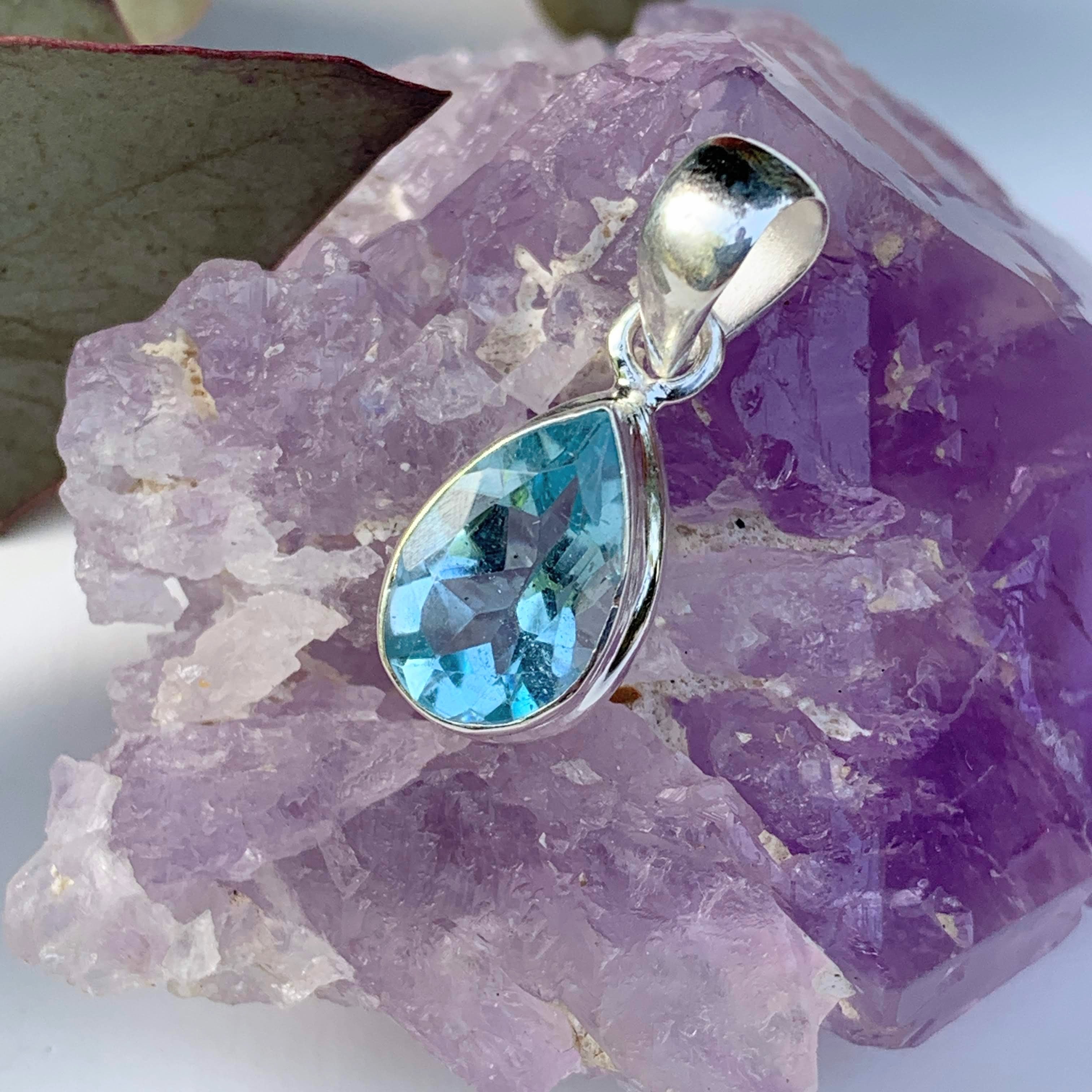 Delightful Brilliant~Faceted Blue Topaz Dainty Pendant in Sterling Silver (Includes Silver Chain) #1 - Earth Family Crystals